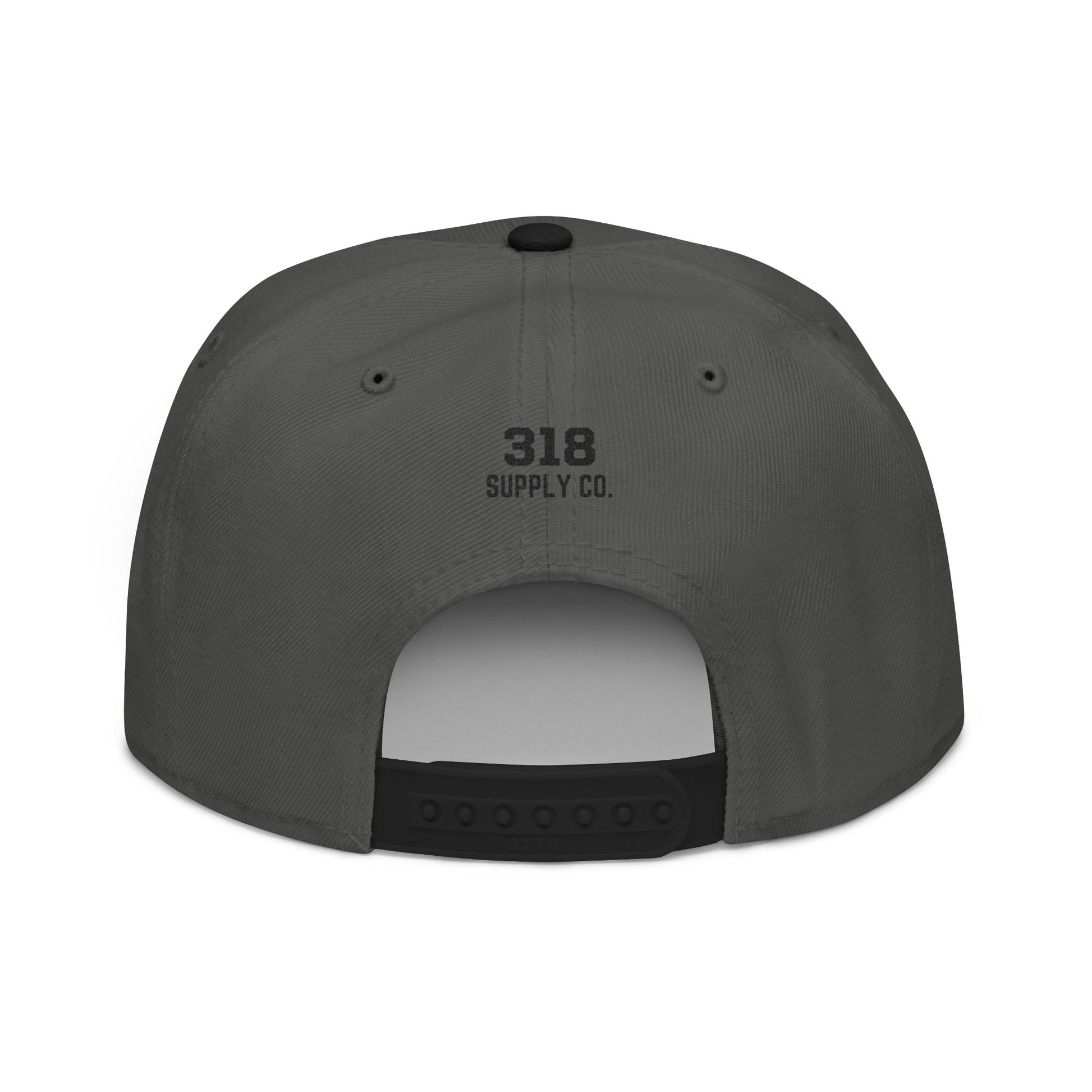 Gray cap with a logo on the back against a white background
