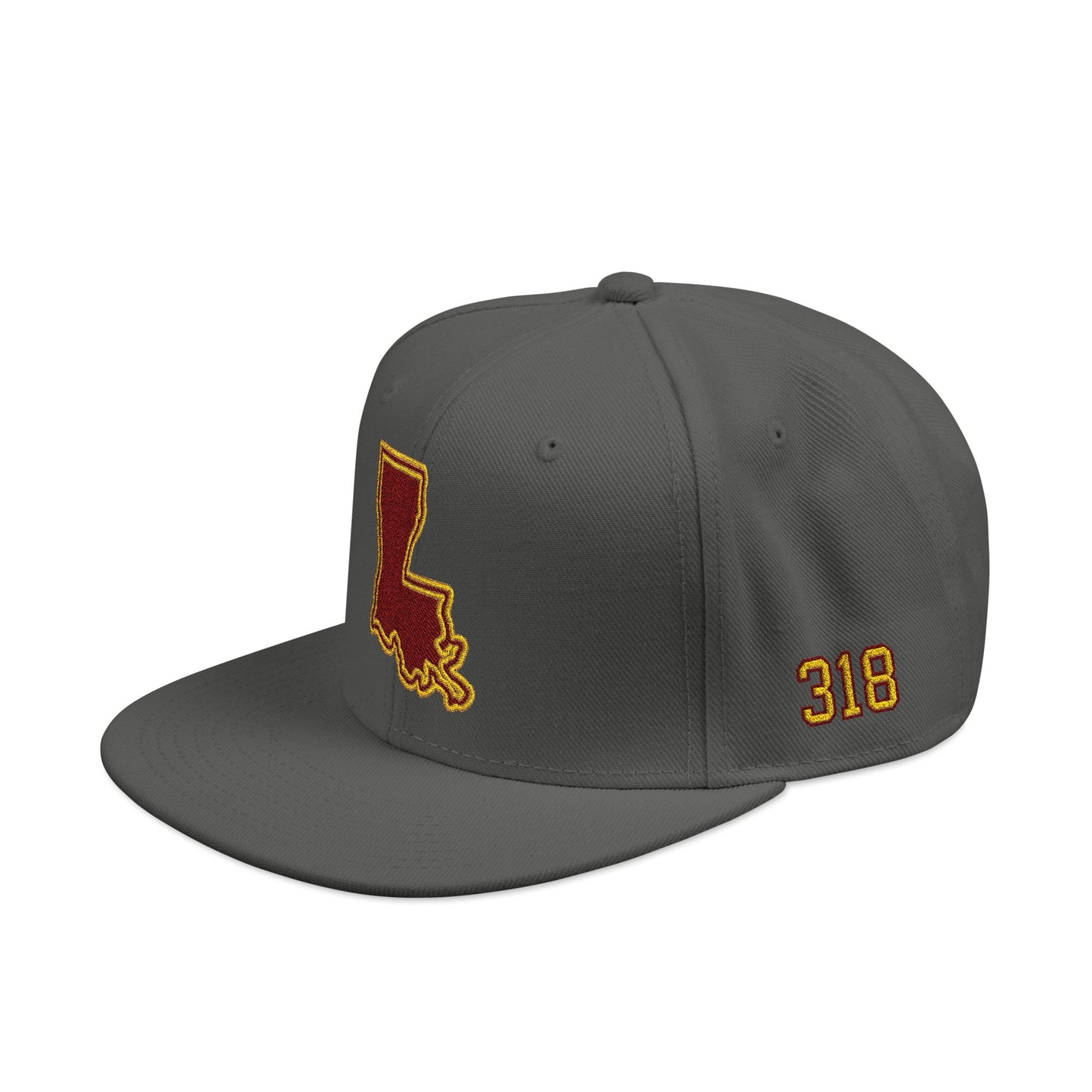 Louisiana Snapback Hat — Maroon & Gold Embroidered State Outline Cap