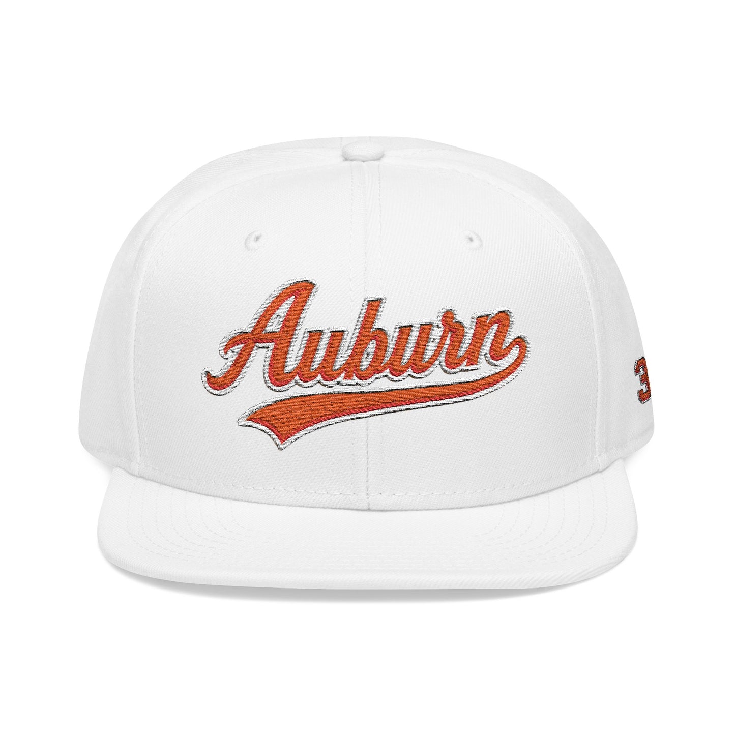 White cap with 'Auburn' text on a white background