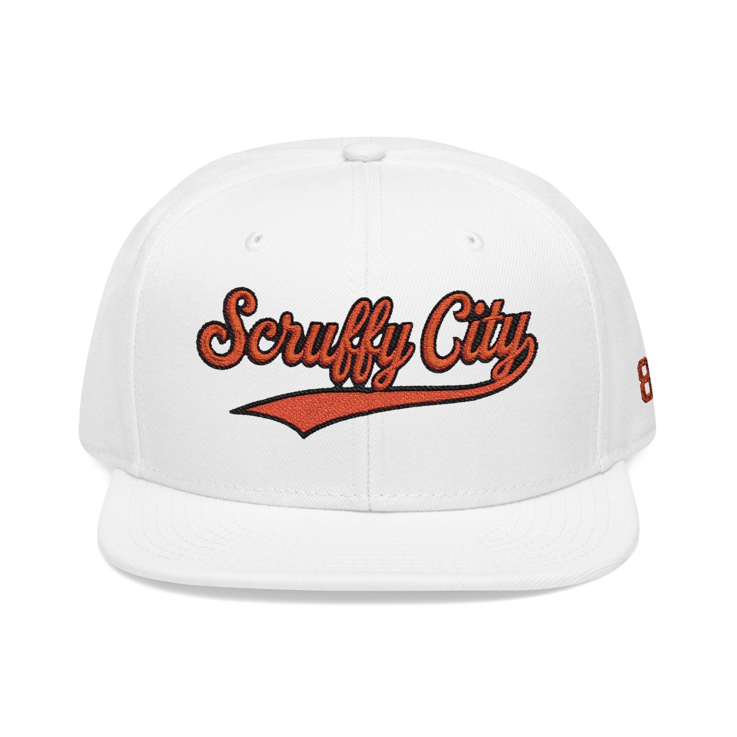 Embroidered 'Scruffy City' Orange Script with 865 Side Patch