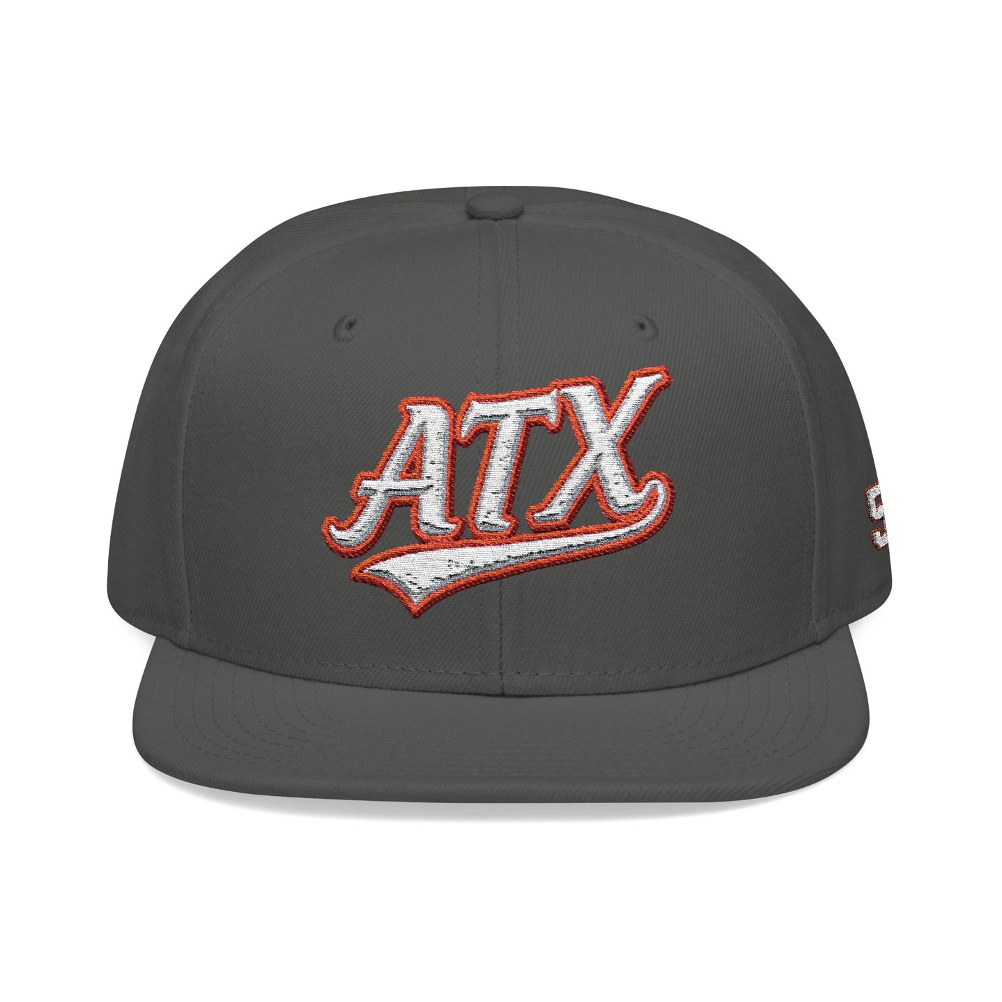 Embroidered Snapback Cap — 'ATX' White Script with 512 Side Stitch