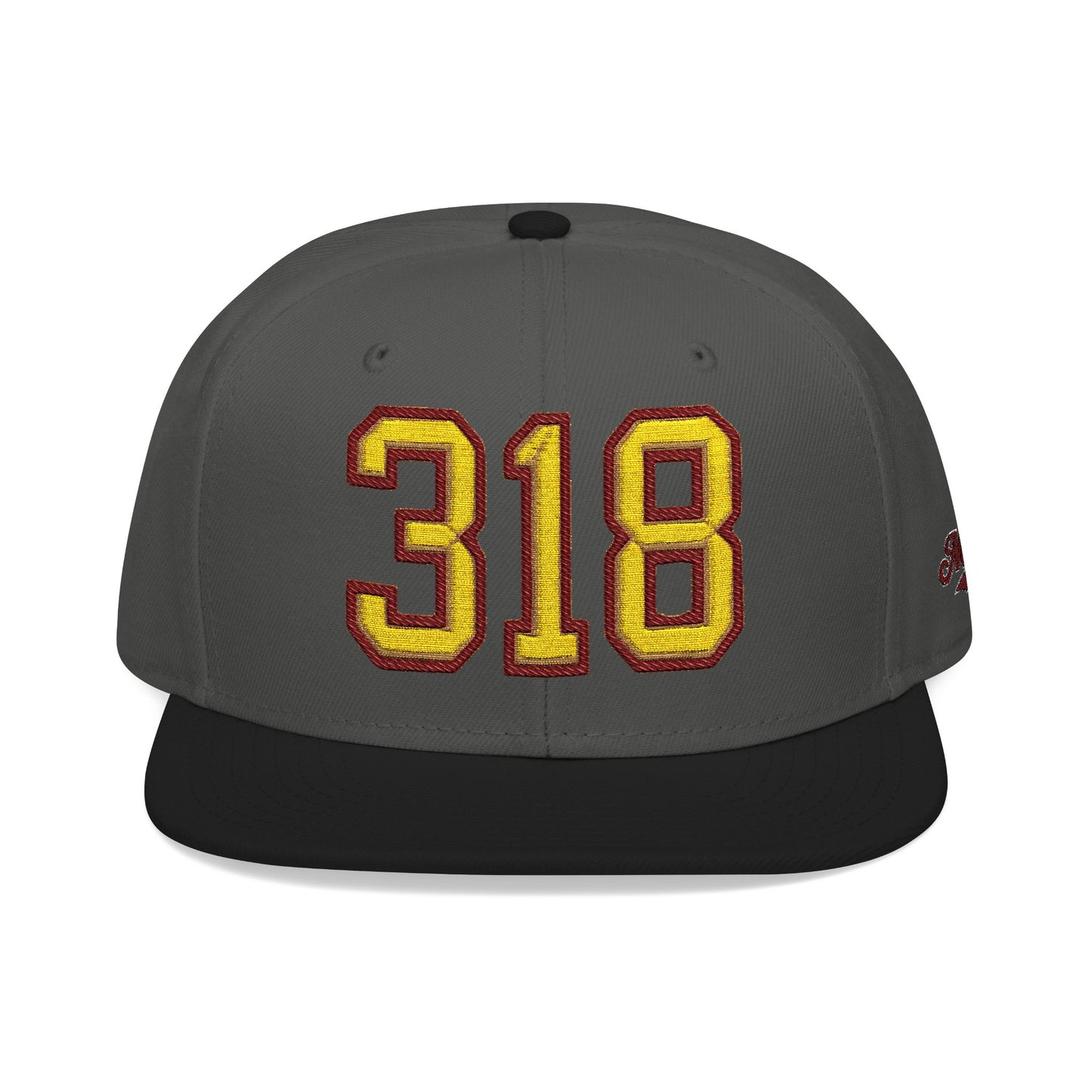 Gray cap with '318' in gold and maroon on a white background