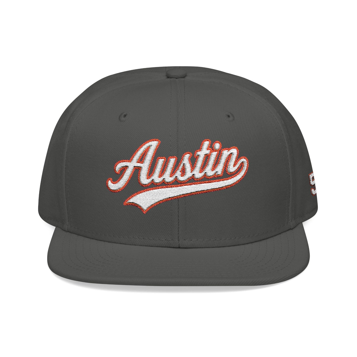 Austin white script embroidered snapback hat with 512 side stitch – 318 Supply Co.
