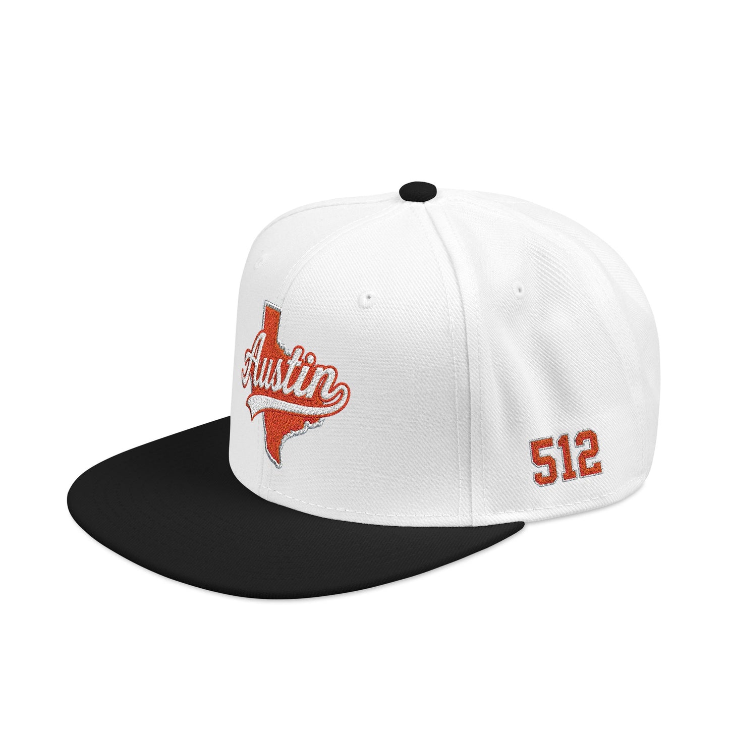 Texas Outline Snapback Hat with Orange 512 Embroidery — Austin Pride Baseball Cap