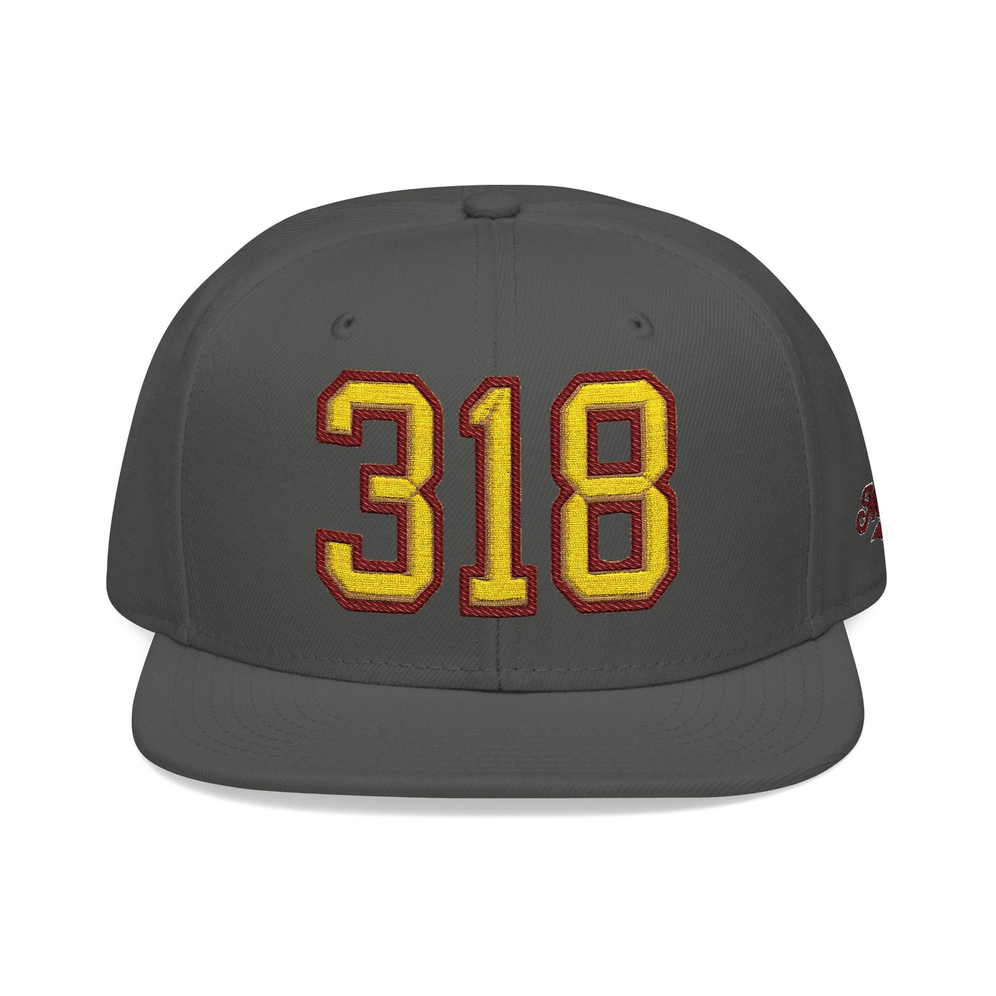 Gray cap with '318' in gold and maroon on a white background