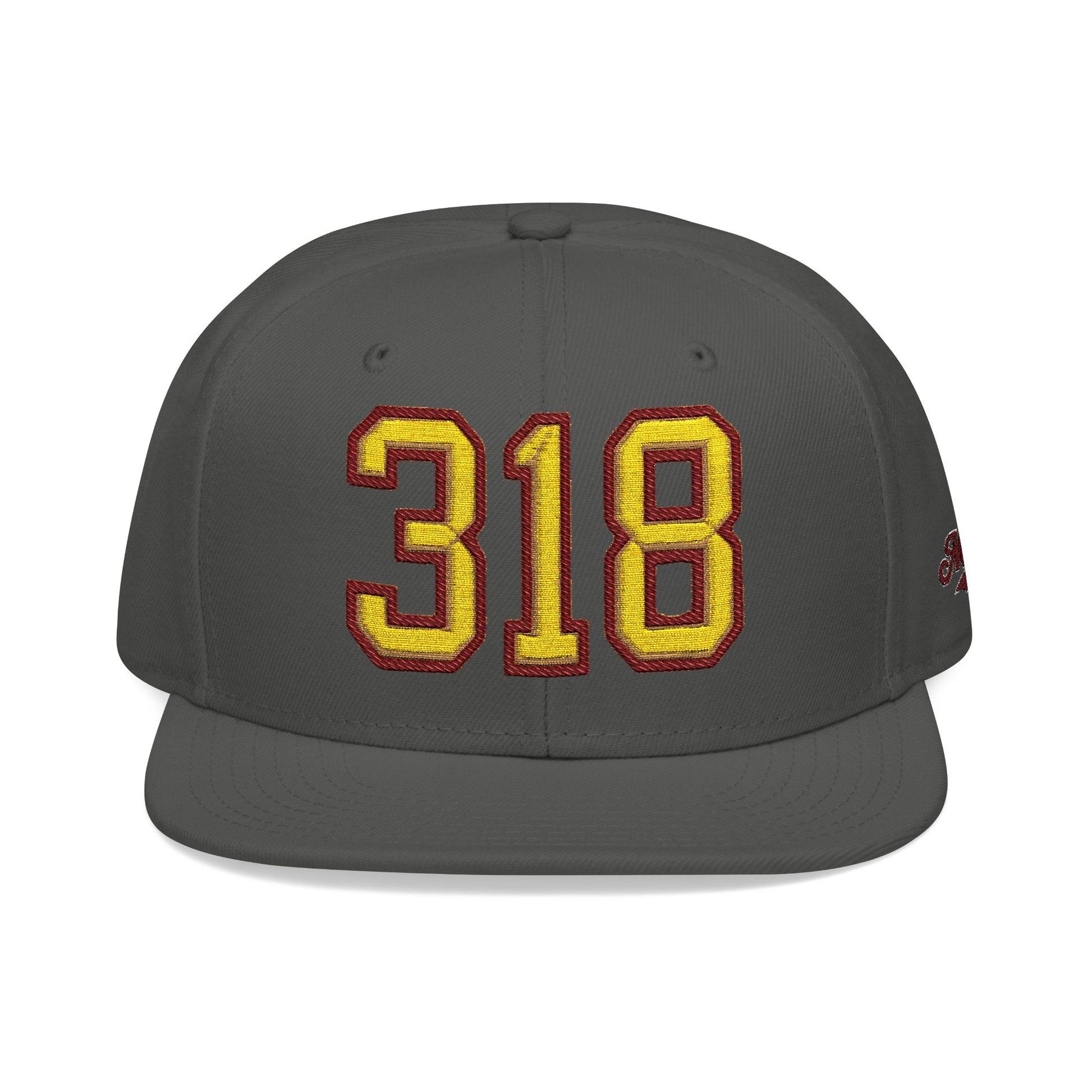 Gray cap with '318' in gold and maroon on a white background