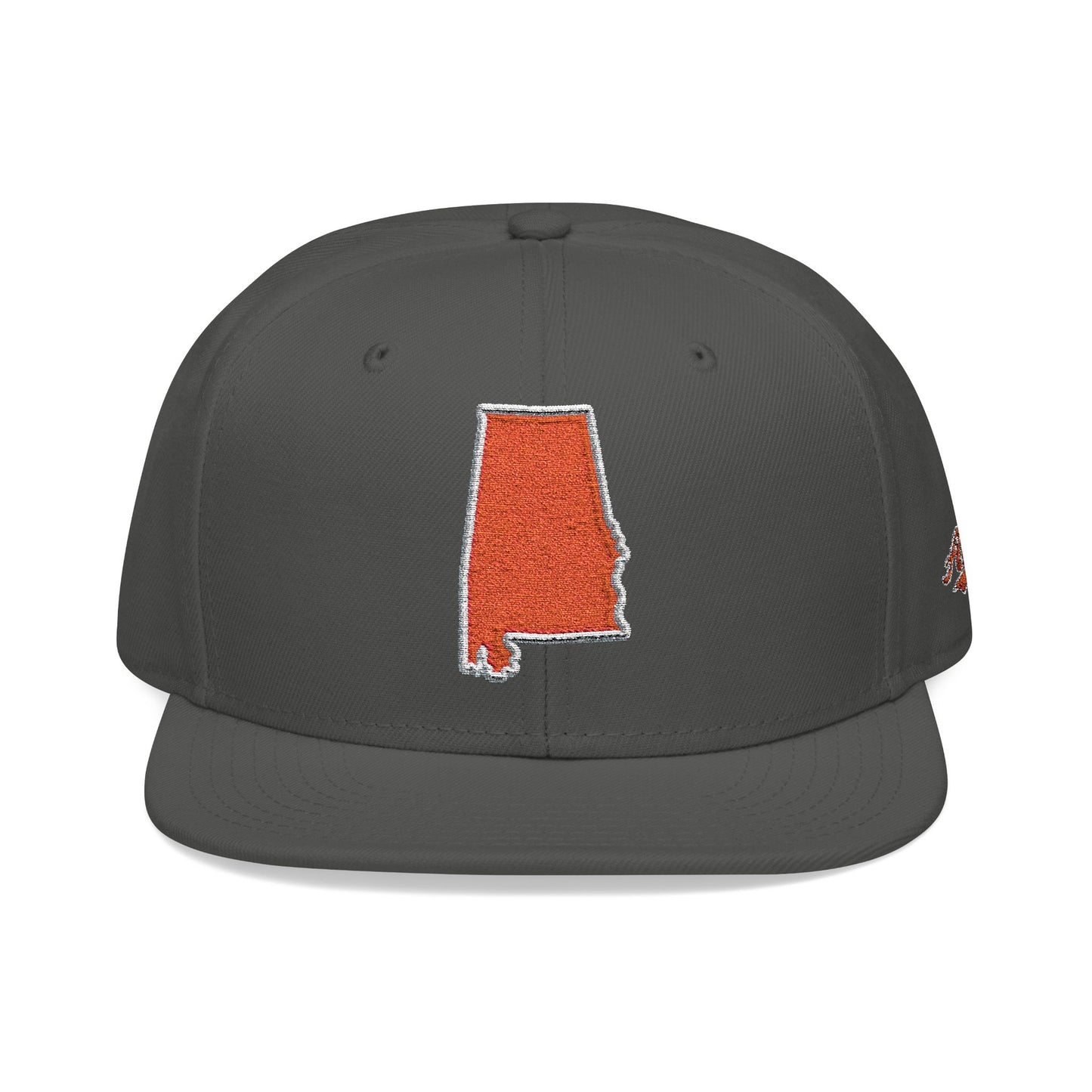Dark gray cap with orange outline of Alabama on a white background