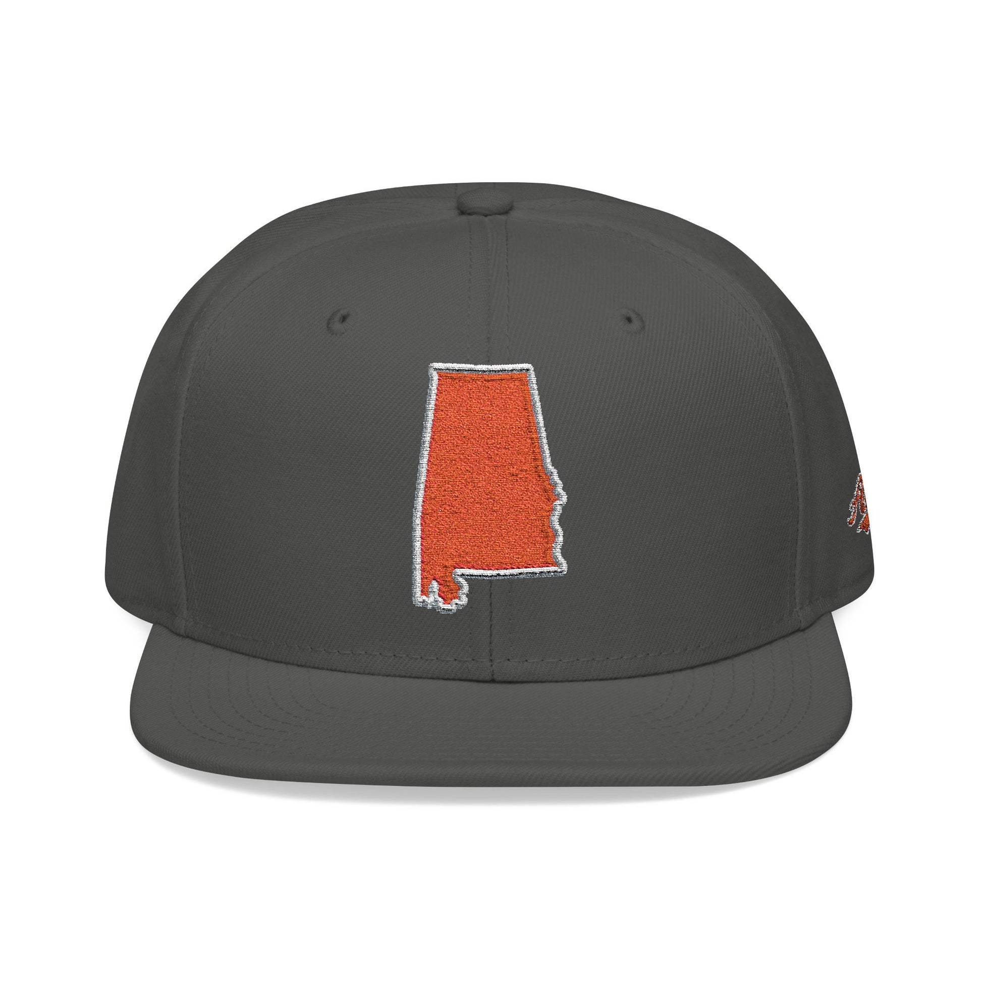 Dark gray cap with orange outline of Alabama on a white background