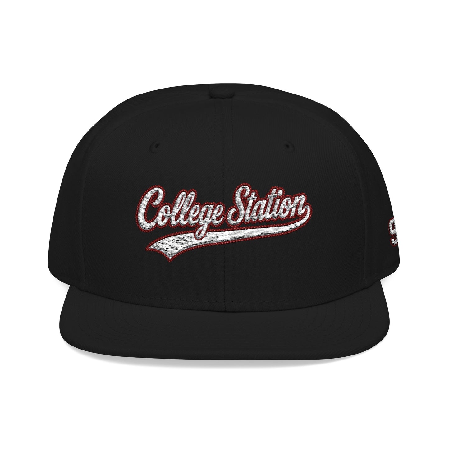 College Station white script embroidered snapback hat with 979 side stitch – 318 Supply Co.