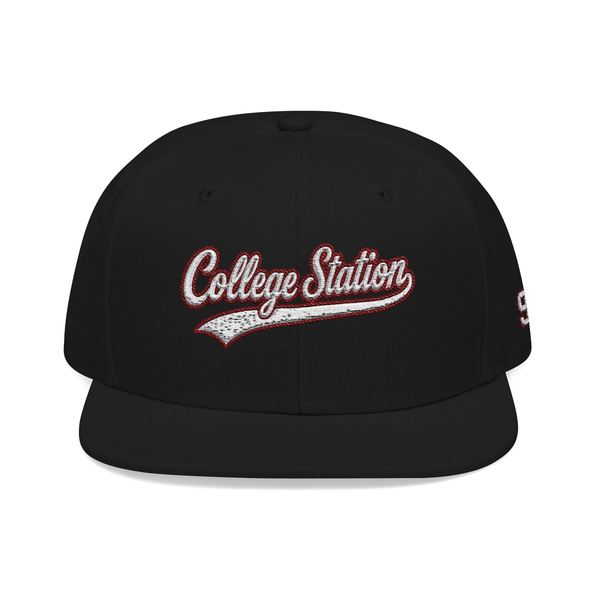 College Station white script embroidered snapback hat with 979 side stitch – 318 Supply Co.