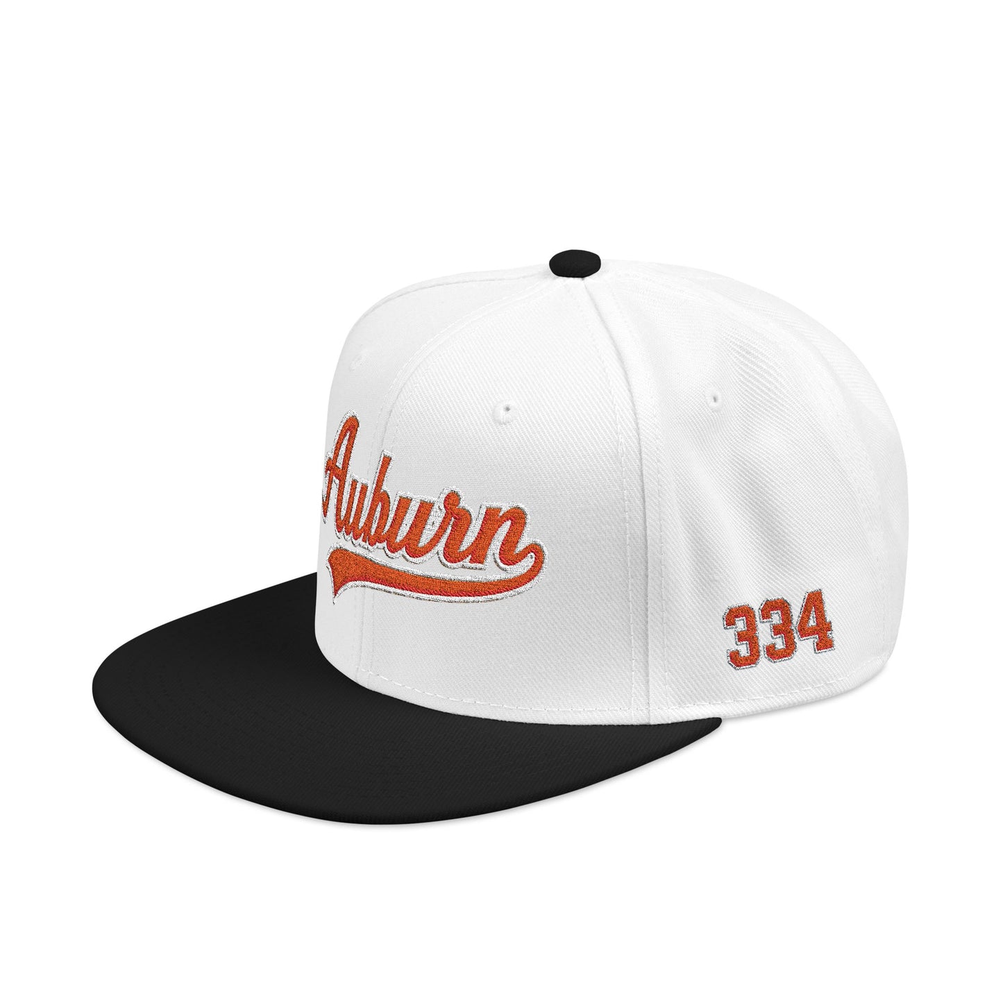 White and black cap with 'Auburn' and number '334' on a white background