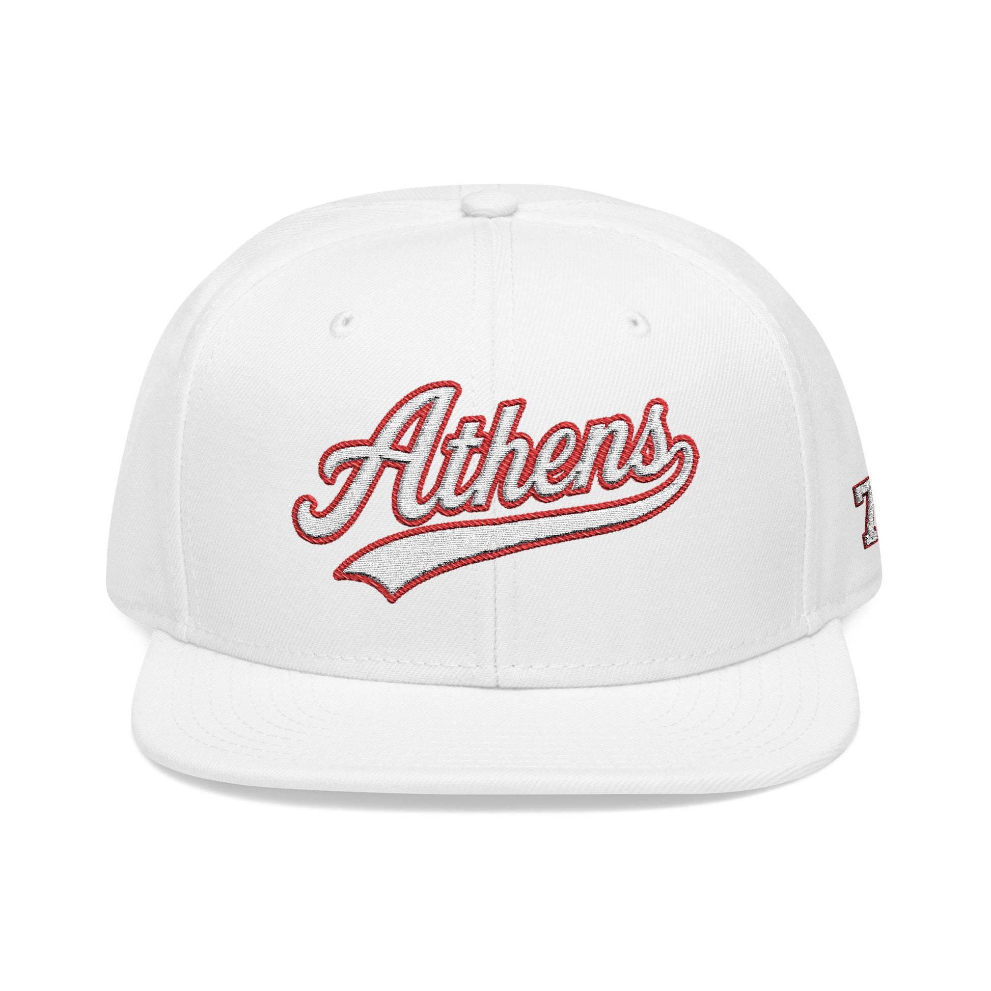 Athens white script embroidered snapback hat with 706 side stitch – 318 Supply Co.