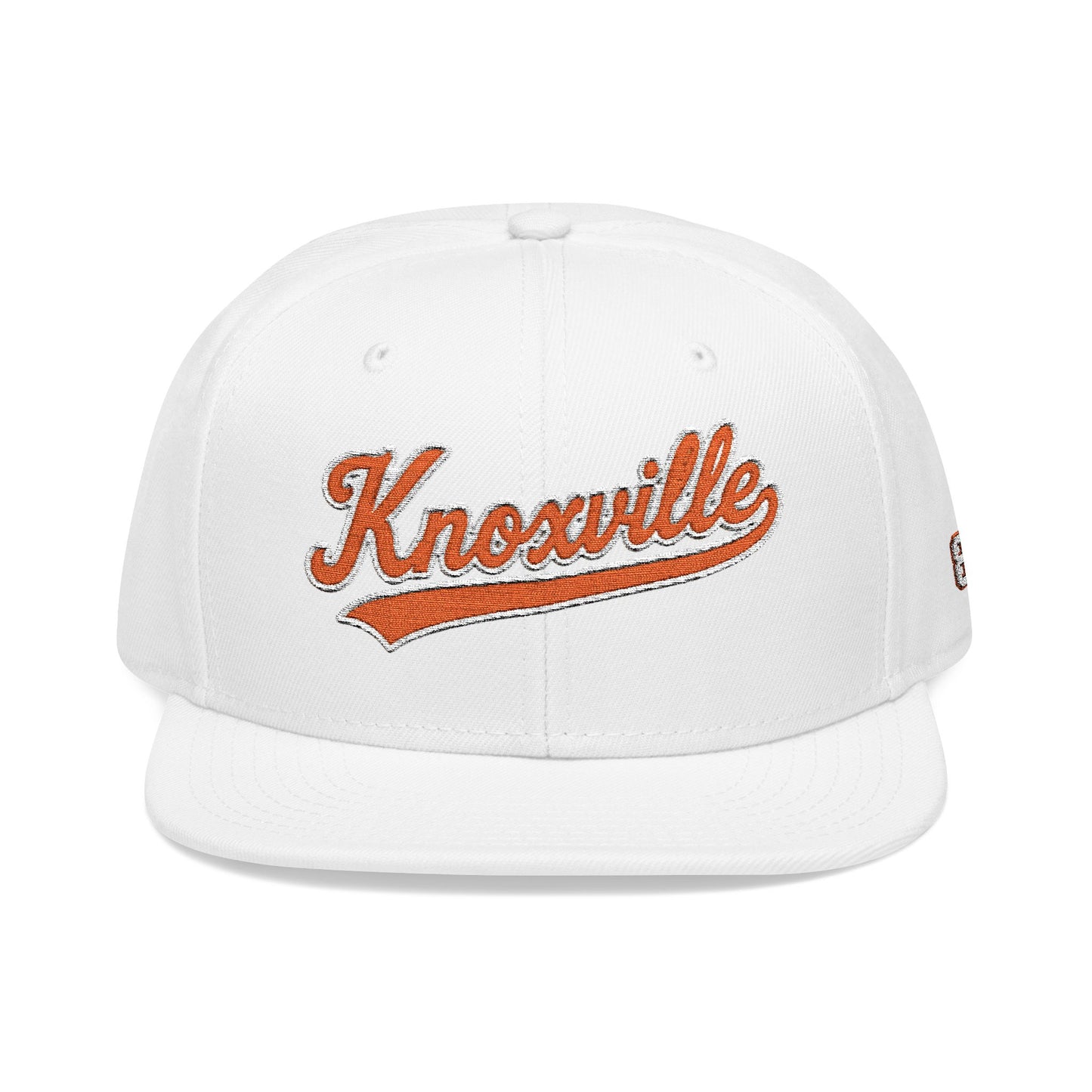 White cap with 'Knoxville' embroidered in orange on a white background
