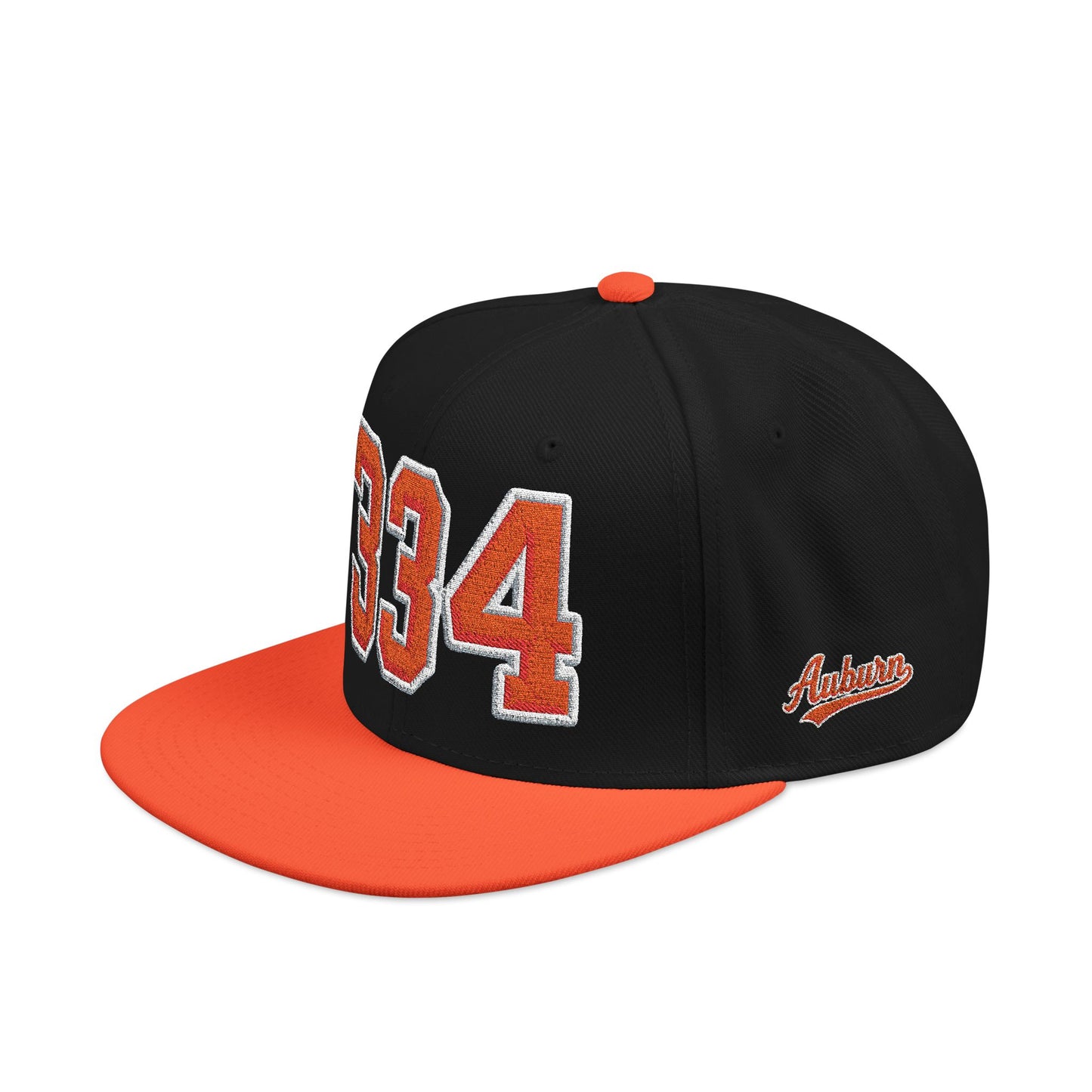 Black and orange cap with '334' and 'Auburn' on a white background