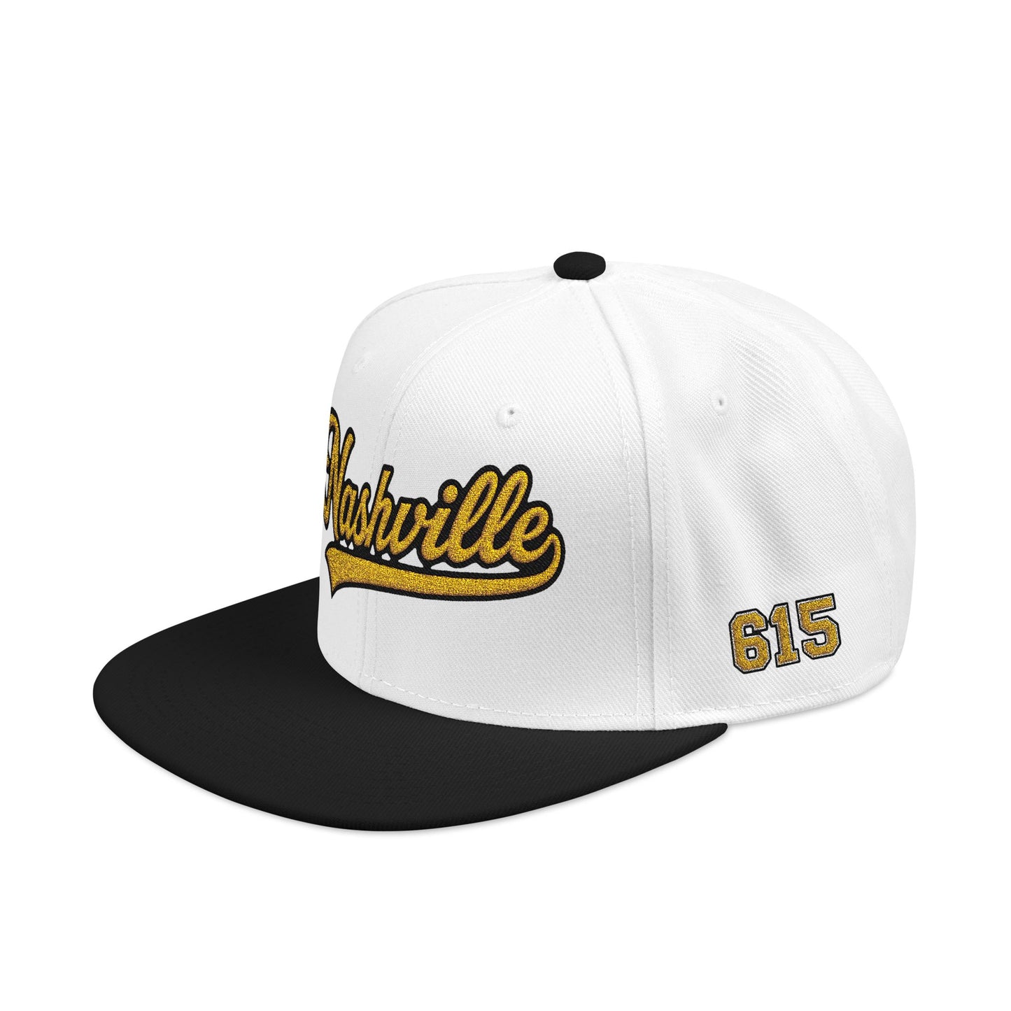 Nashville Snapback Hat — Gold Embroidered Script Cap