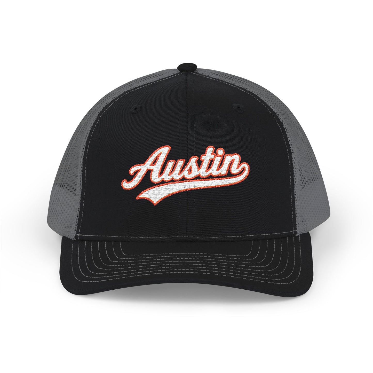 Austin white script retro embroidered trucker cap – 318 Supply Co.