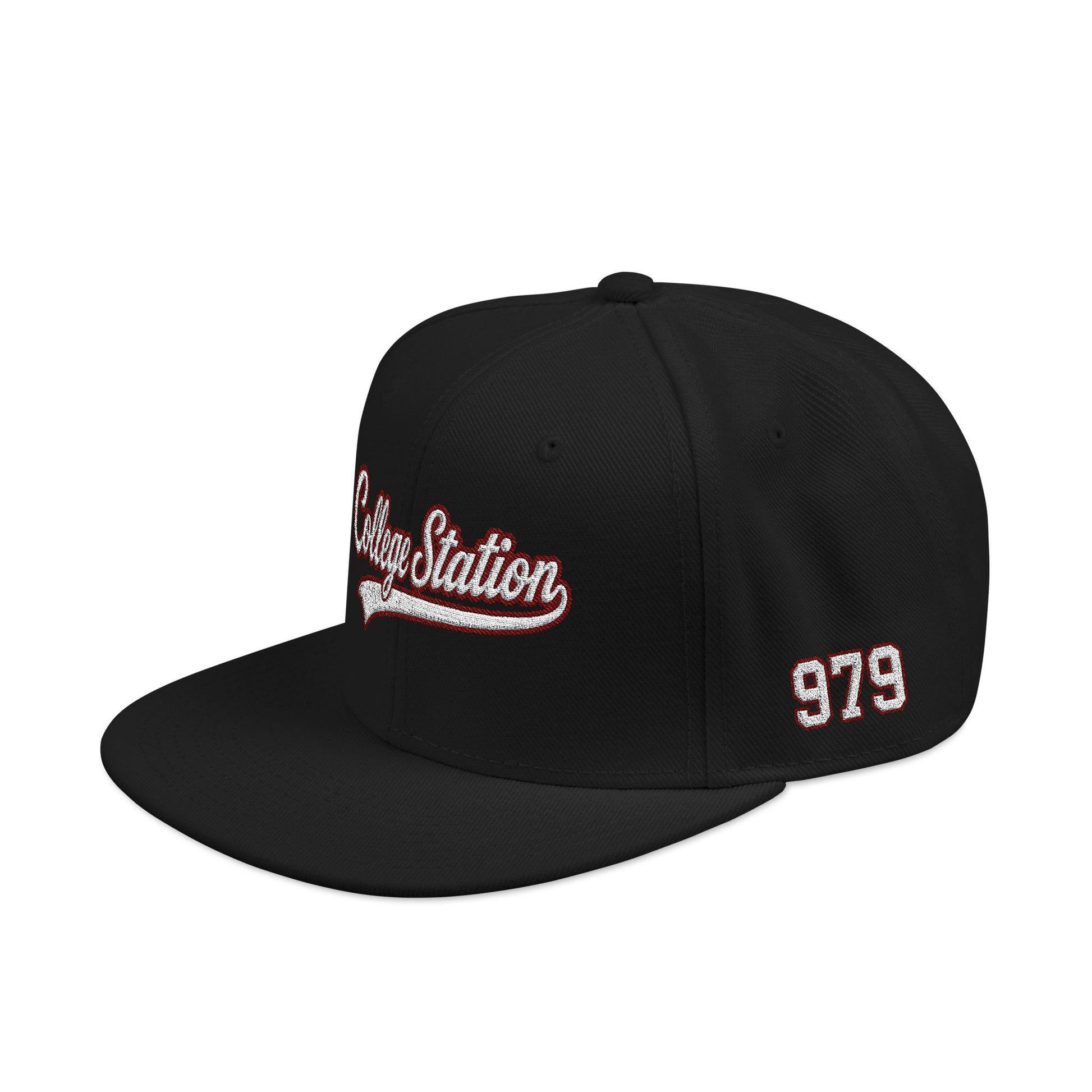 College Station white script embroidered snapback hat with 979 side stitch – 318 Supply Co.