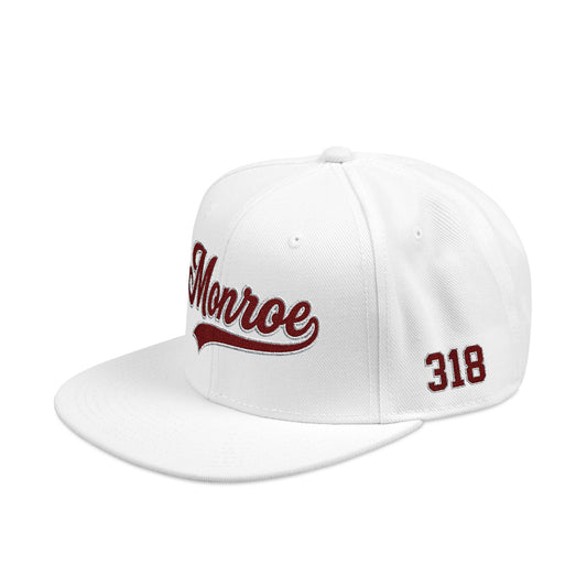 Embroidered Snapback Cap — 'Munroe' Maroon Script with 318 Side Stitch
