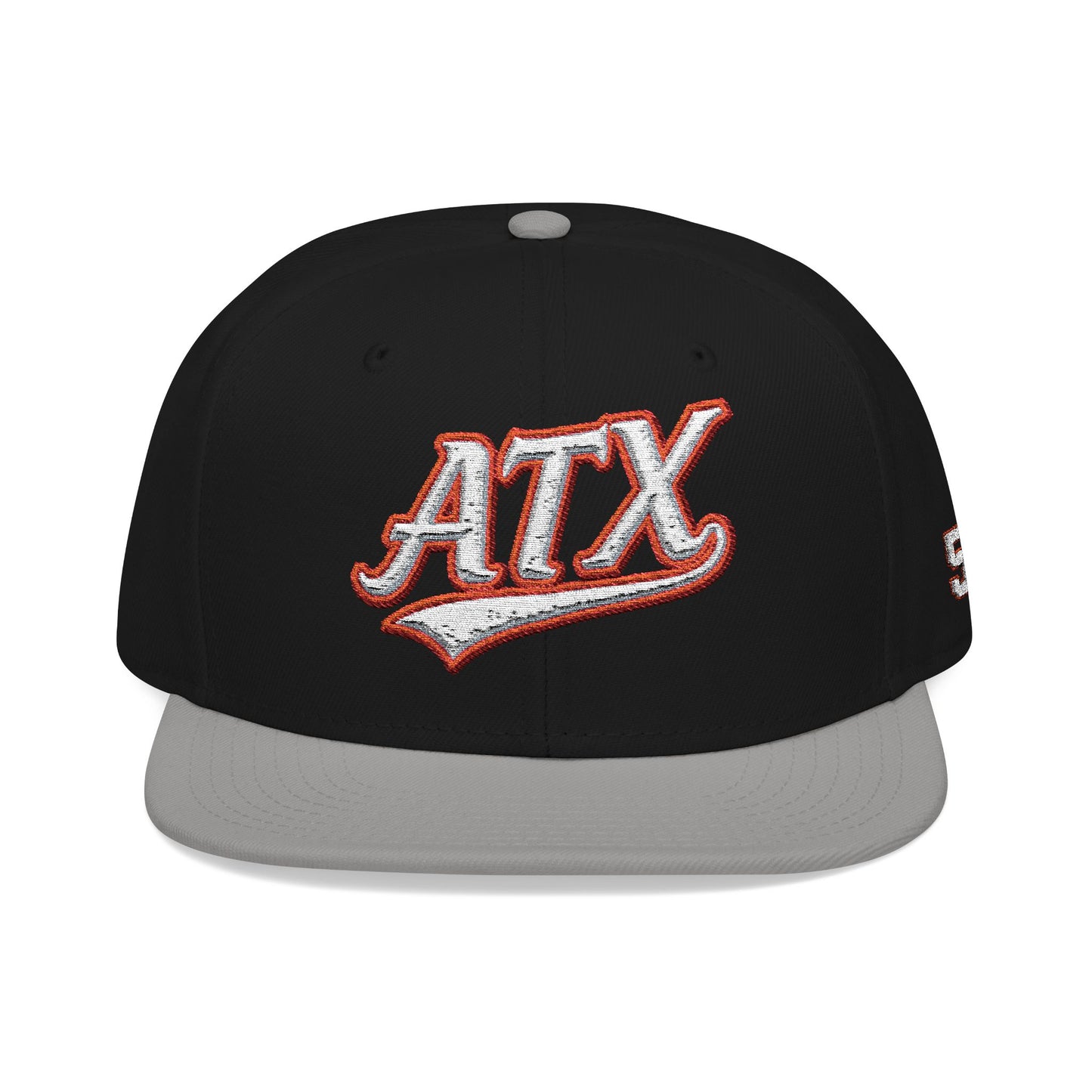 Embroidered Snapback Cap — 'ATX' White Script with 512 Side Stitch
