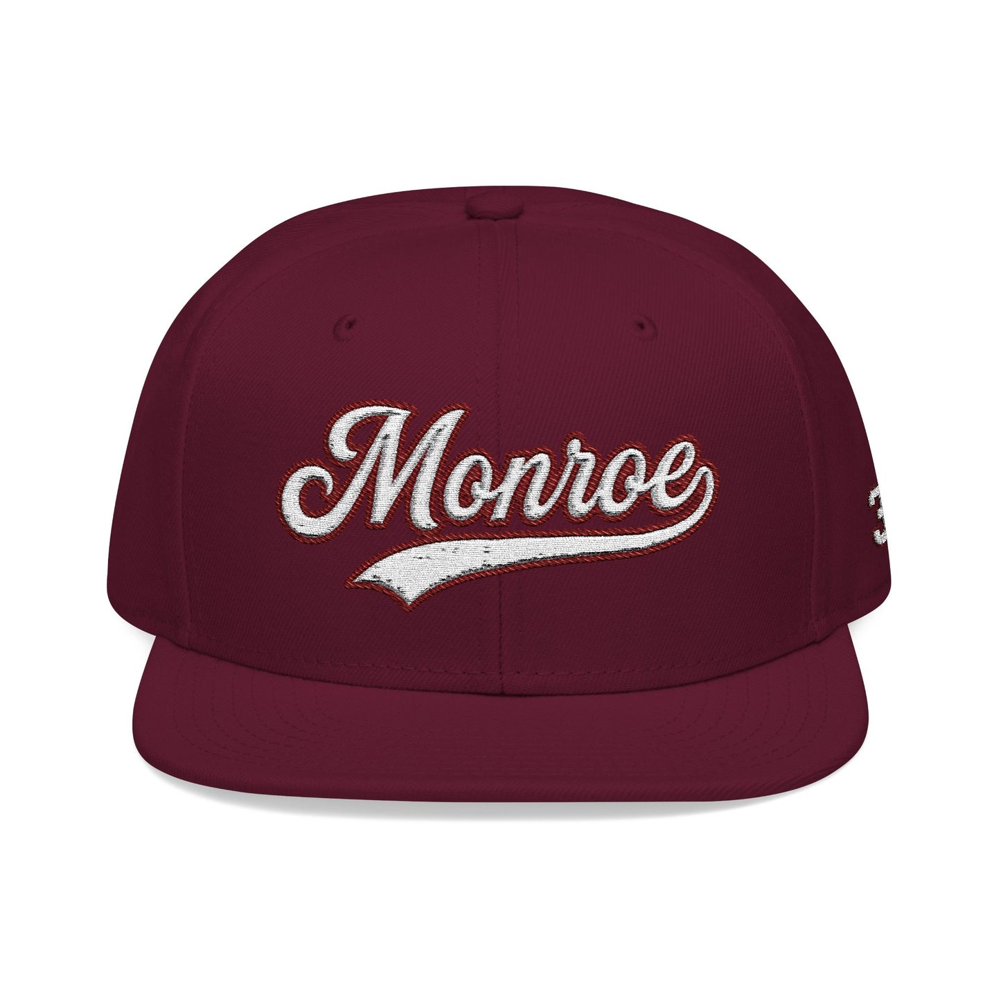 Monroe white script embroidered snapback hat with 318 side stitch – 318 Supply Co.