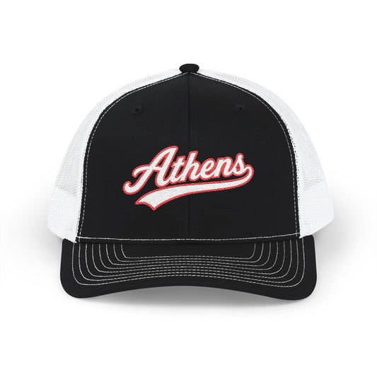 Athens white script retro embroidered trucker cap – 318 Supply Co.