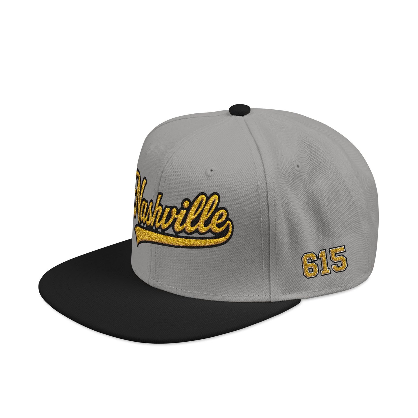 Nashville Snapback Hat — Gold Embroidered Script Cap