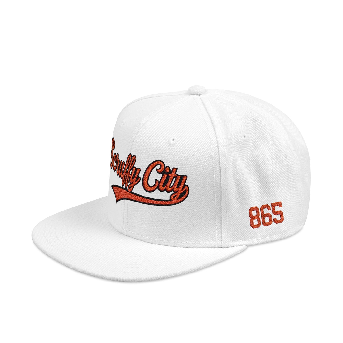 Embroidered 'Scruffy City' Orange Script with 865 Side Patch