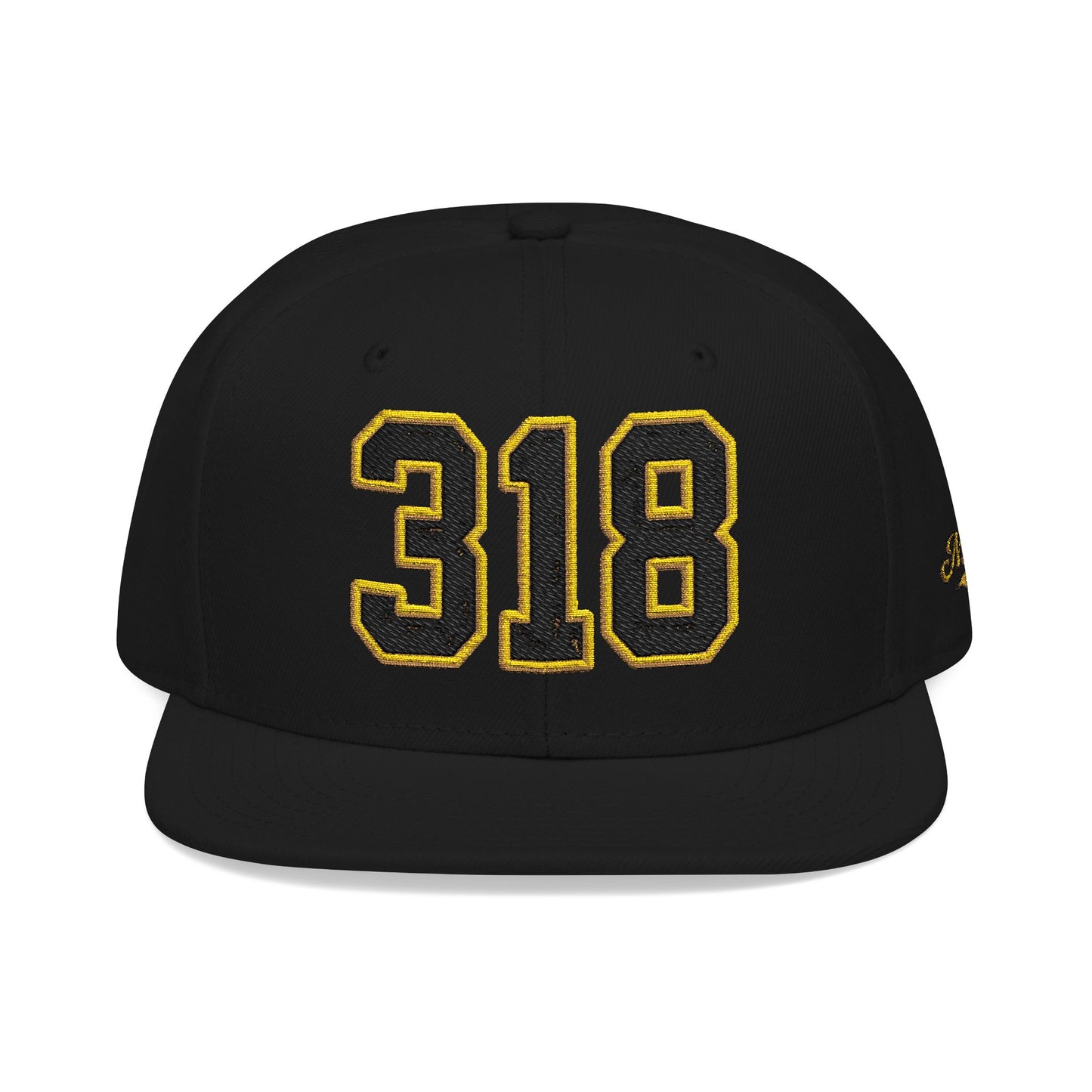 318 Black & Gold Embroidered Snapback Hat — Vintage Varsity Number Cap