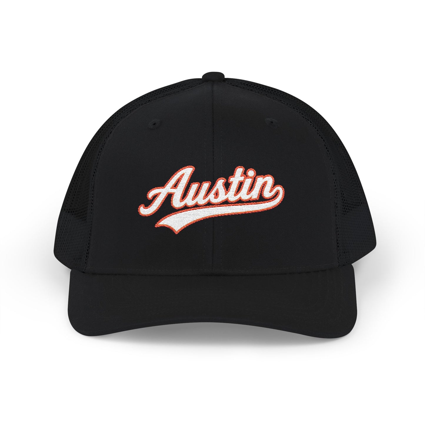 Austin white script retro embroidered trucker cap – 318 Supply Co.