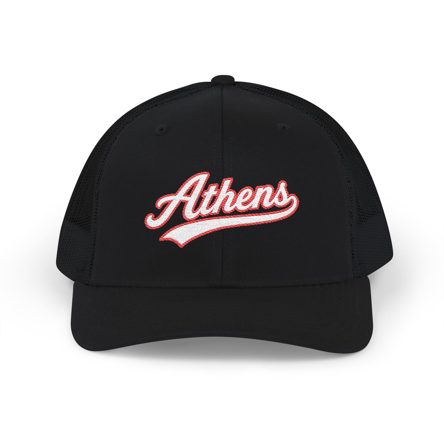Athens white script retro embroidered trucker cap – 318 Supply Co.