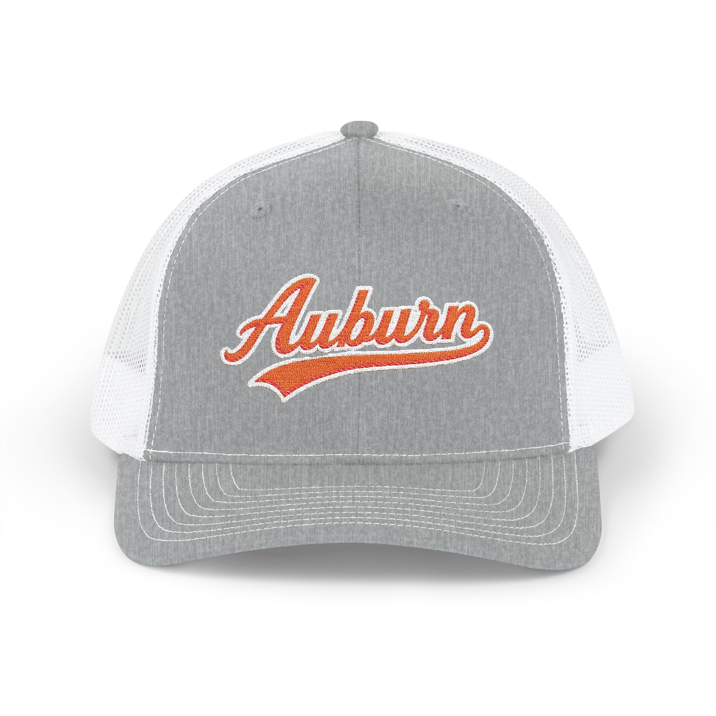 Gray and white cap with 'Auburn' text on a white background
