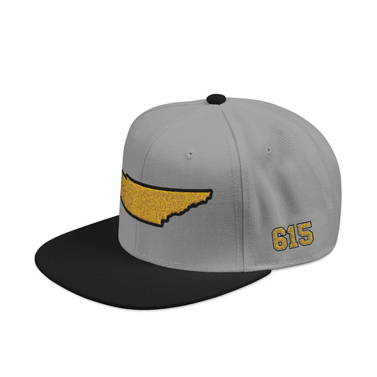 Tennessee Snapback Hat — Gold Embroidered State Outline Cap