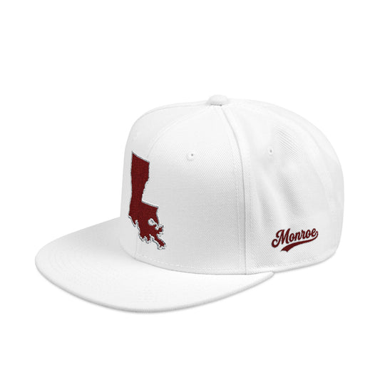 Louisiana Snapback Hat — Maroon Embroidered State Outline Cap