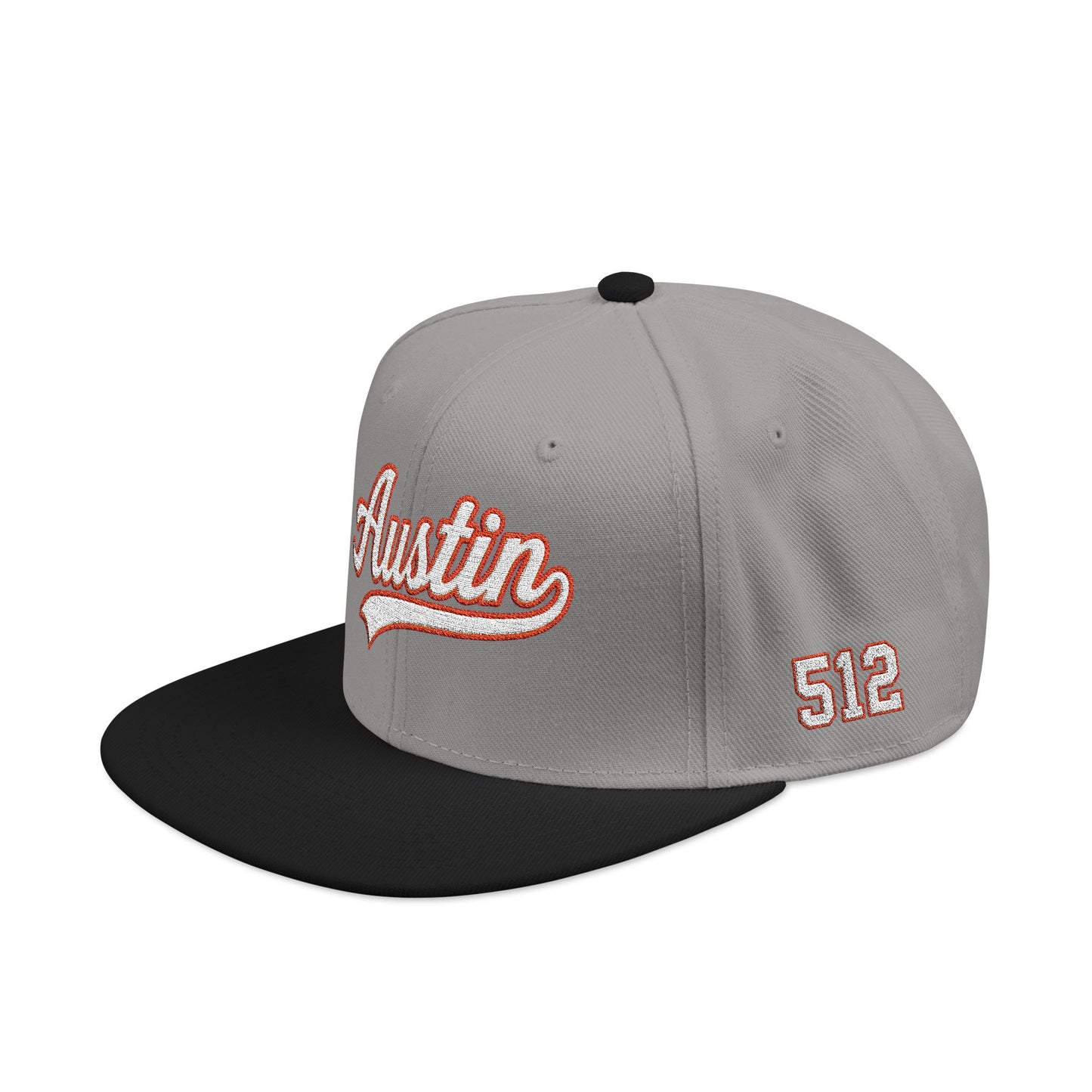 Austin white script embroidered snapback hat with 512 side stitch – 318 Supply Co.