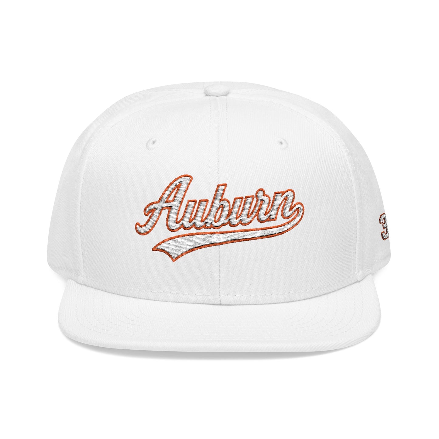 Auburn white script embroidered snapback hat with 334 side stitch – 318 Supply Co.
