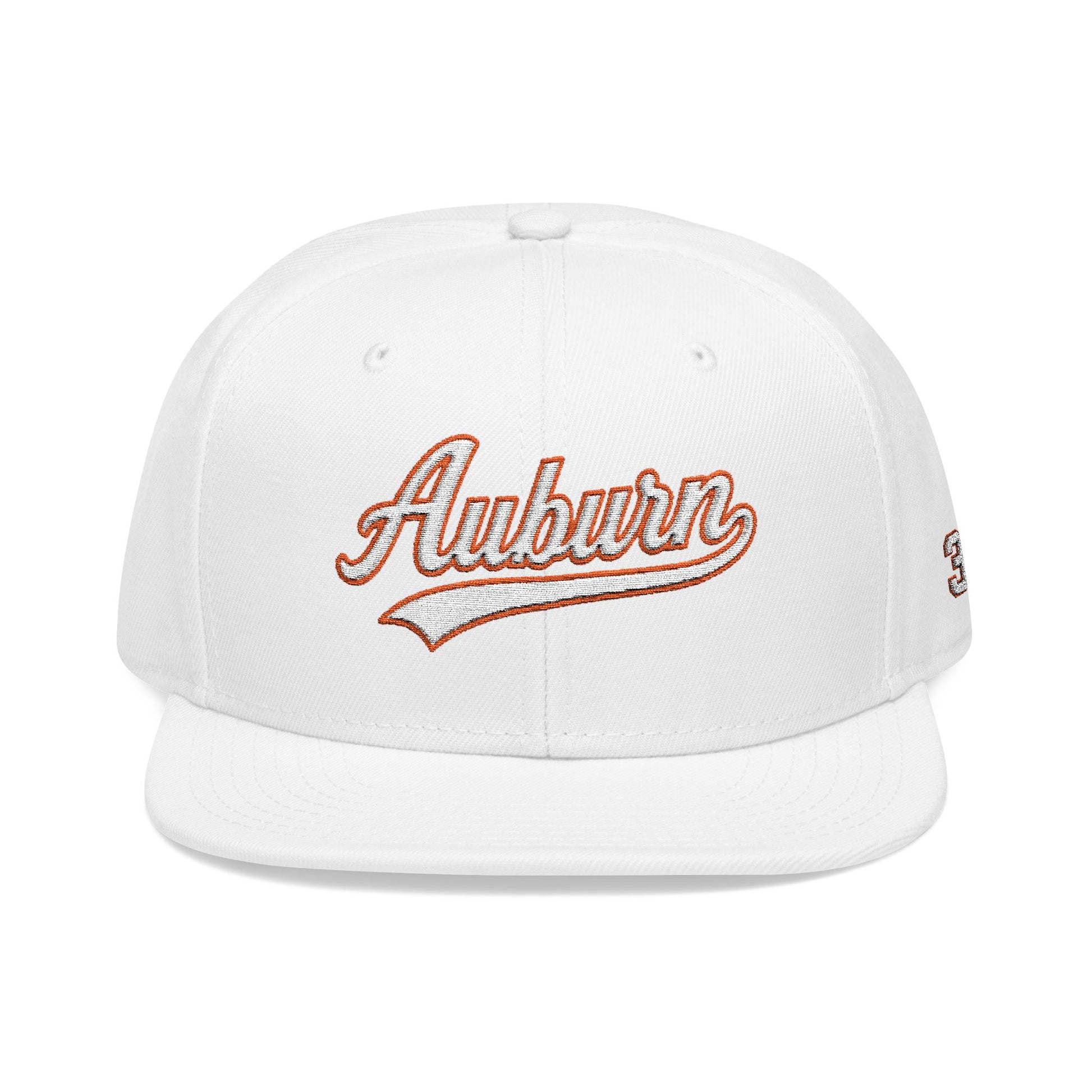 Auburn white script embroidered snapback hat with 334 side stitch – 318 Supply Co.