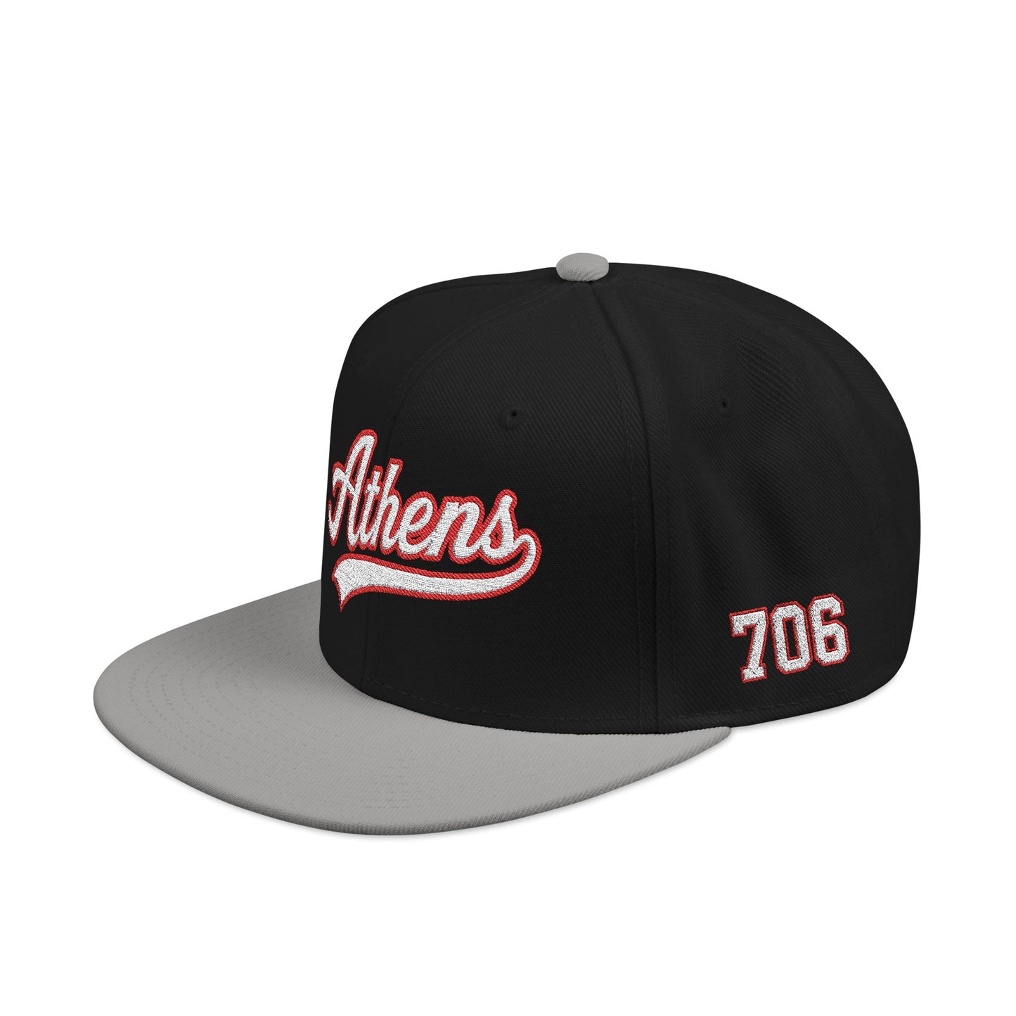 Athens white script embroidered snapback hat with 706 side stitch – 318 Supply Co.