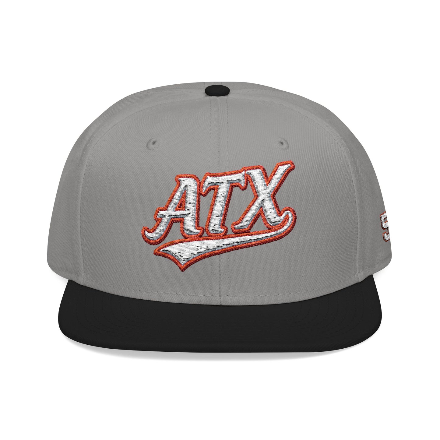 Embroidered Snapback Cap — 'ATX' White Script with 512 Side Stitch