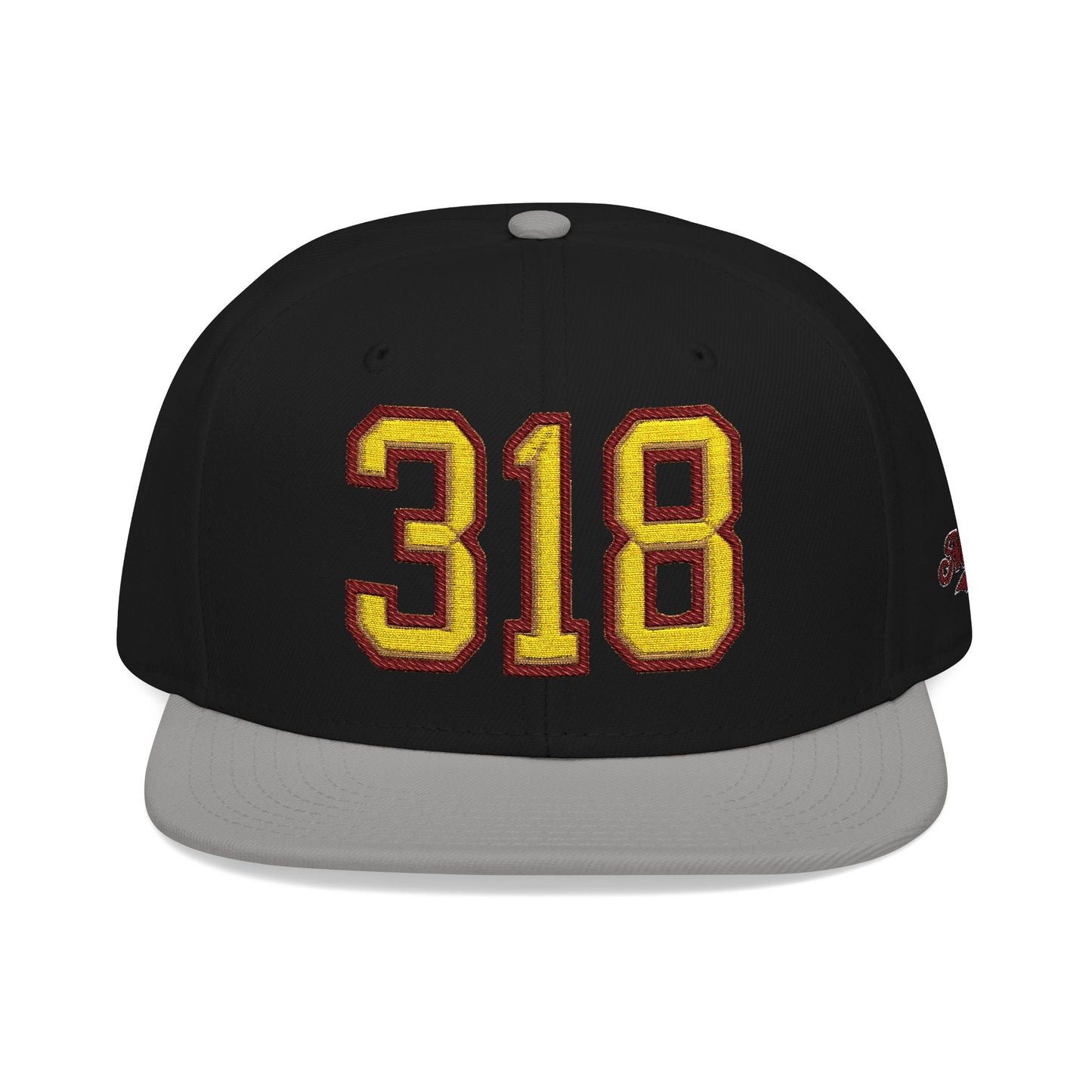 Black cap with '318' in gold and maroon on a white background
