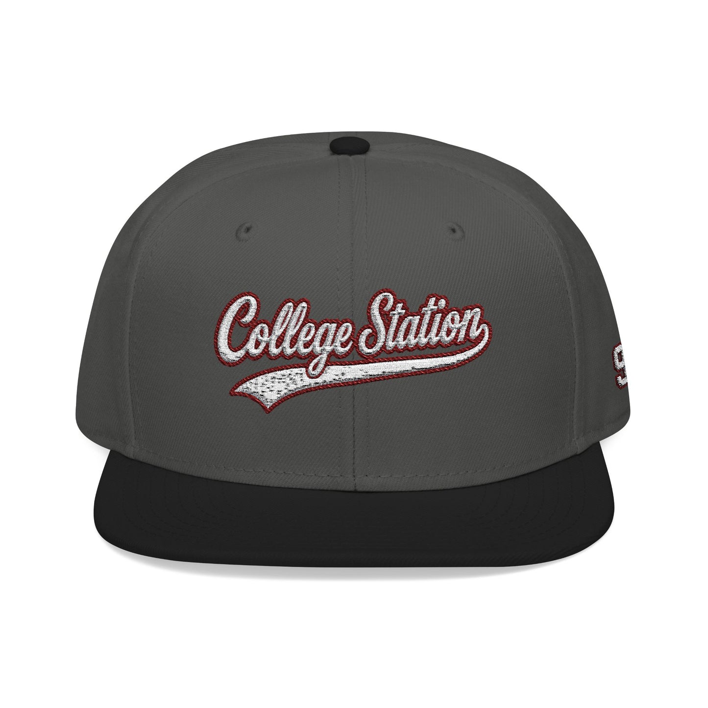 College Station white script embroidered snapback hat with 979 side stitch – 318 Supply Co.