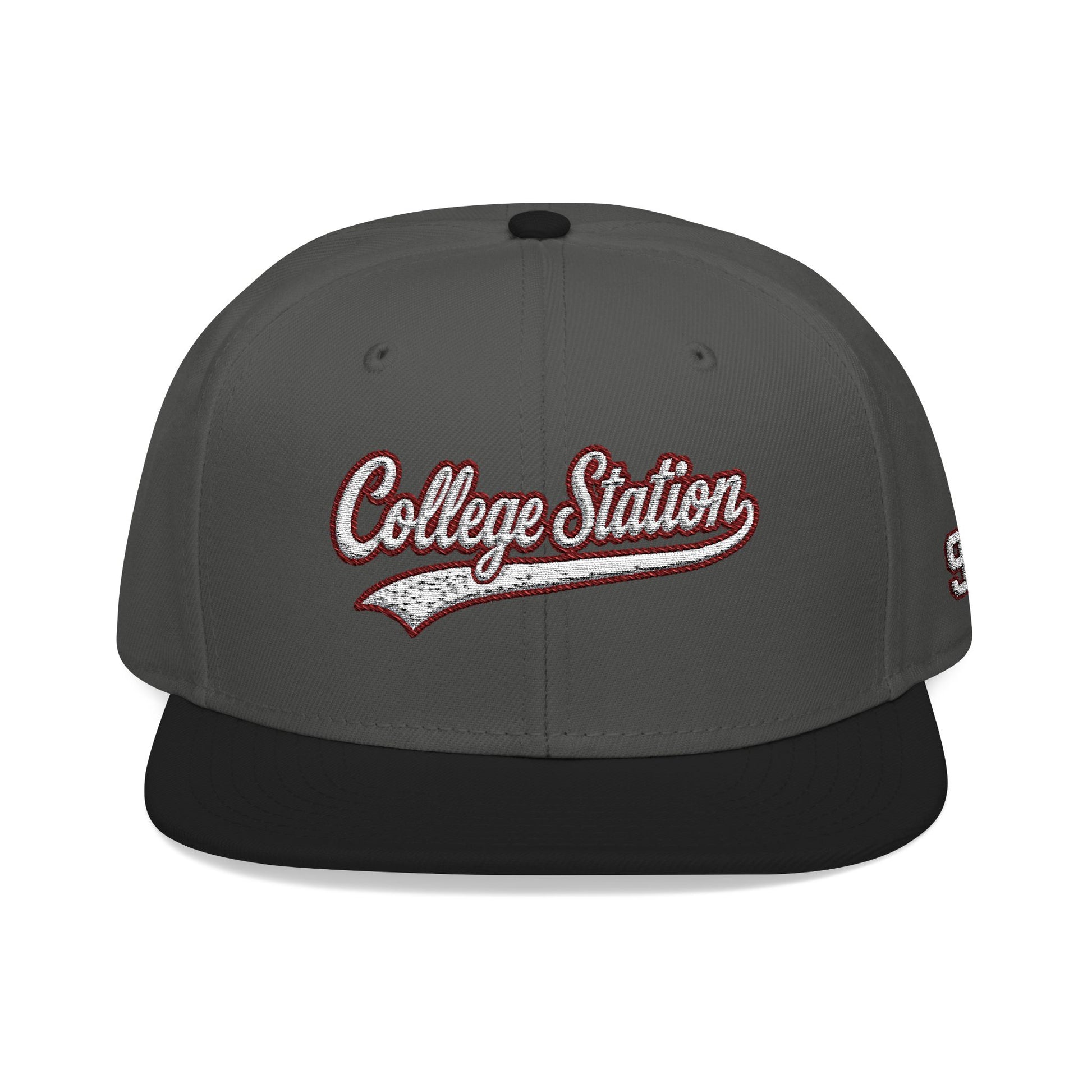 College Station white script embroidered snapback hat with 979 side stitch – 318 Supply Co.
