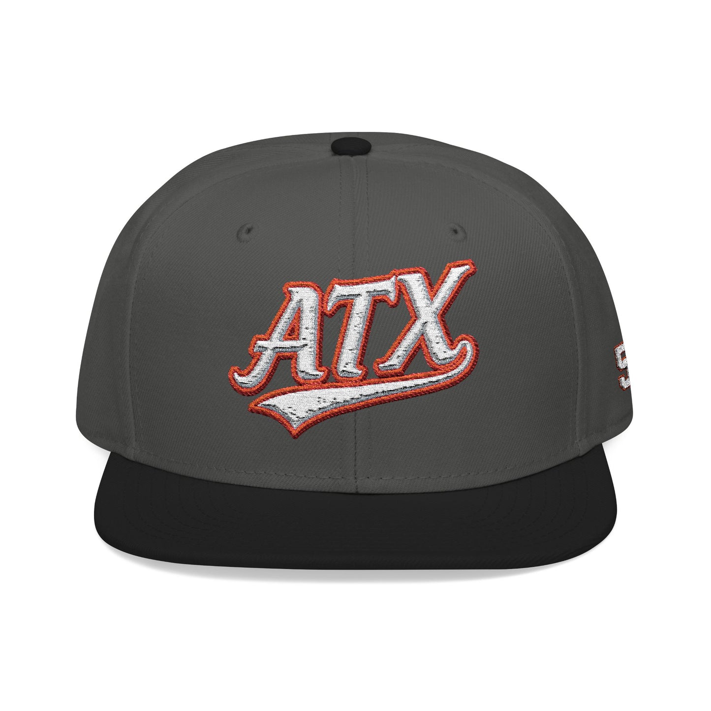 Embroidered Snapback Cap — 'ATX' White Script with 512 Side Stitch
