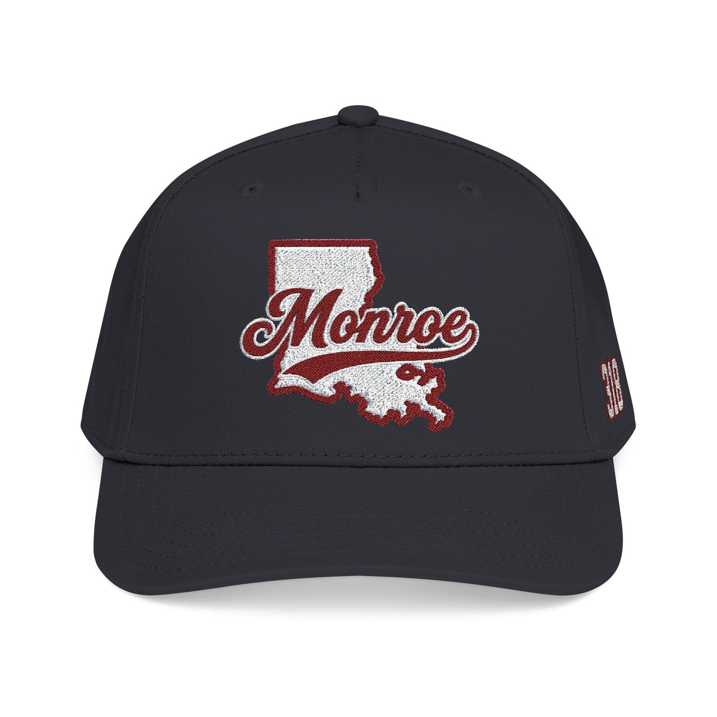 Monroe Louisiana Script & State Outline in Maroon & White Cap