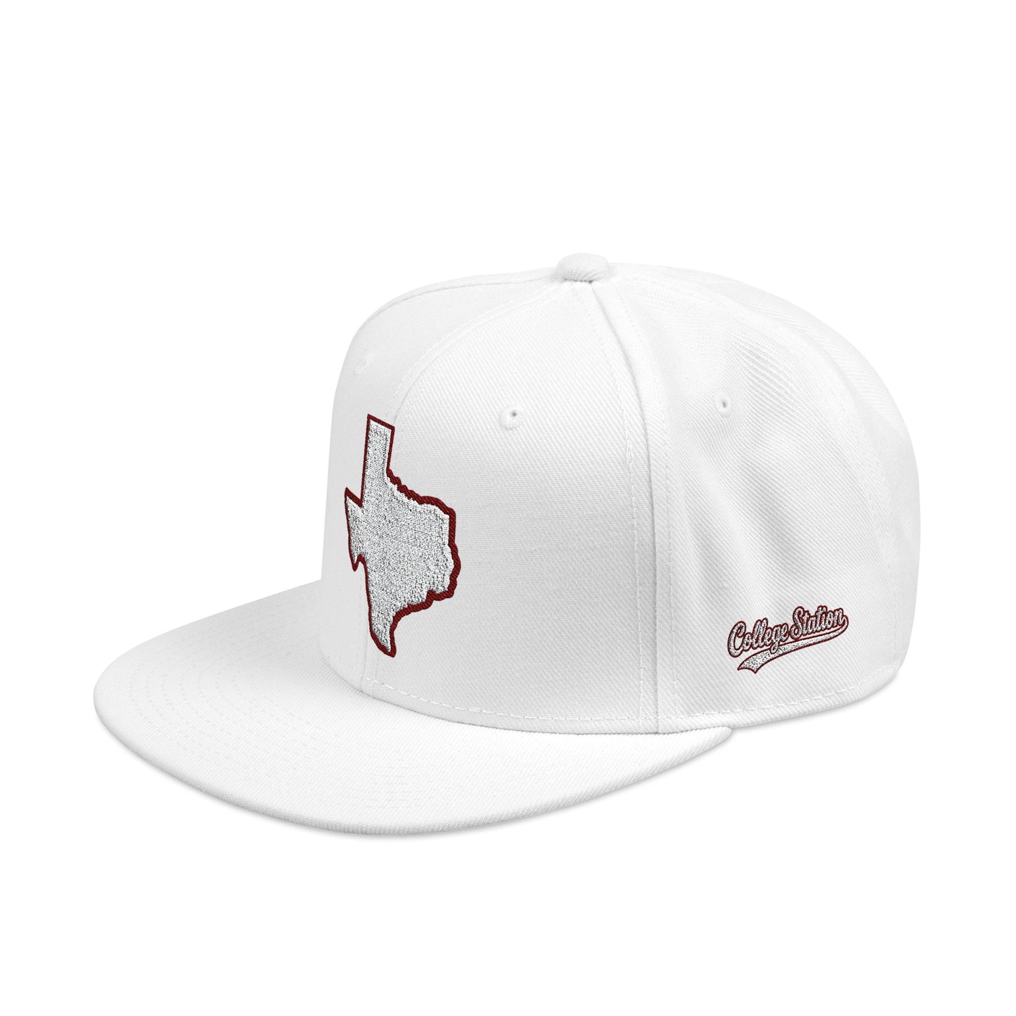 Texas state outline white embroidered snapback hat – 318 Supply Co.