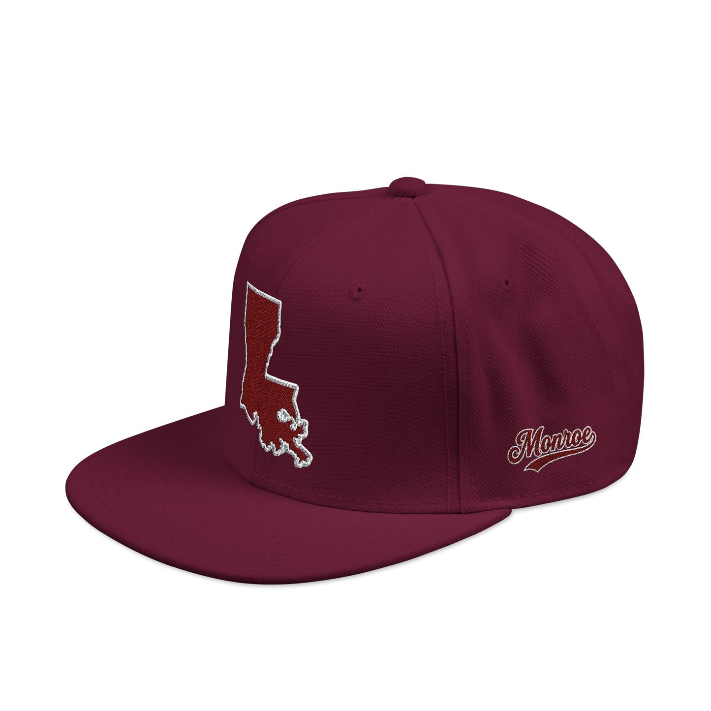 Louisiana Snapback Hat — Maroon Embroidered State Outline Cap