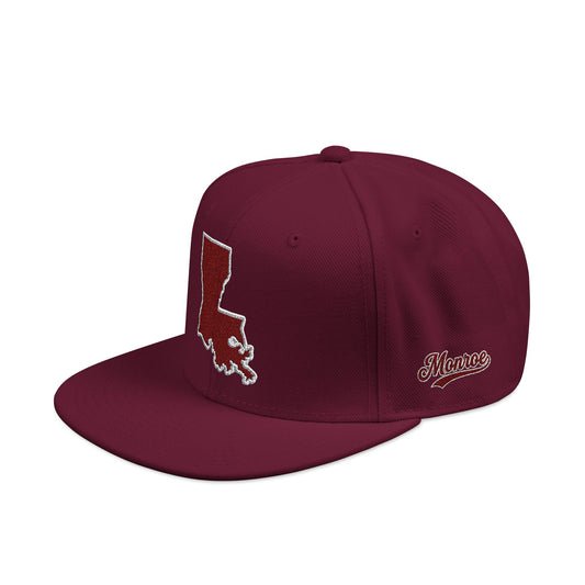 Louisiana Snapback Hat — Maroon Embroidered State Outline Cap