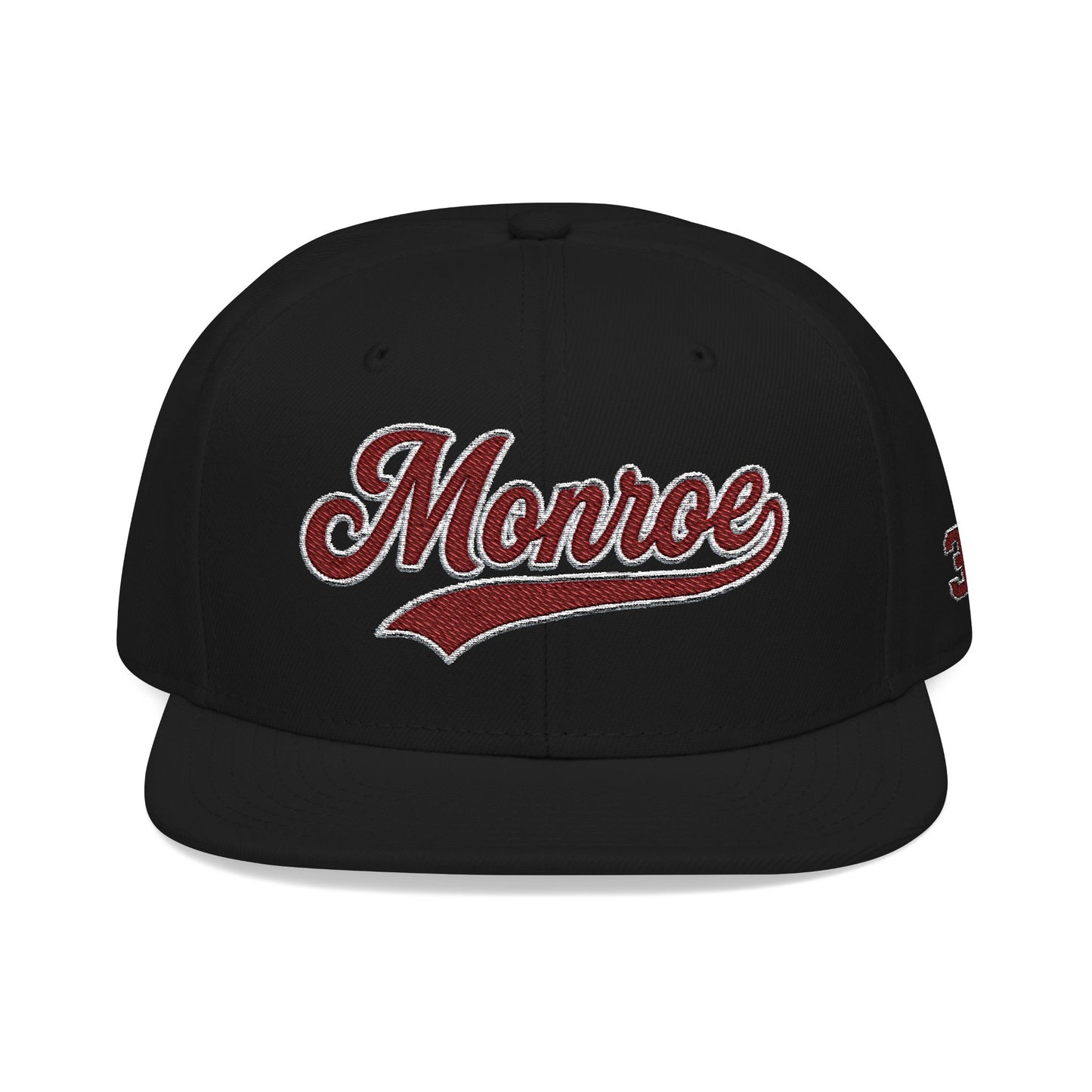 Embroidered Snapback Cap — 'Munroe' Maroon Script with 318 Side Stitch