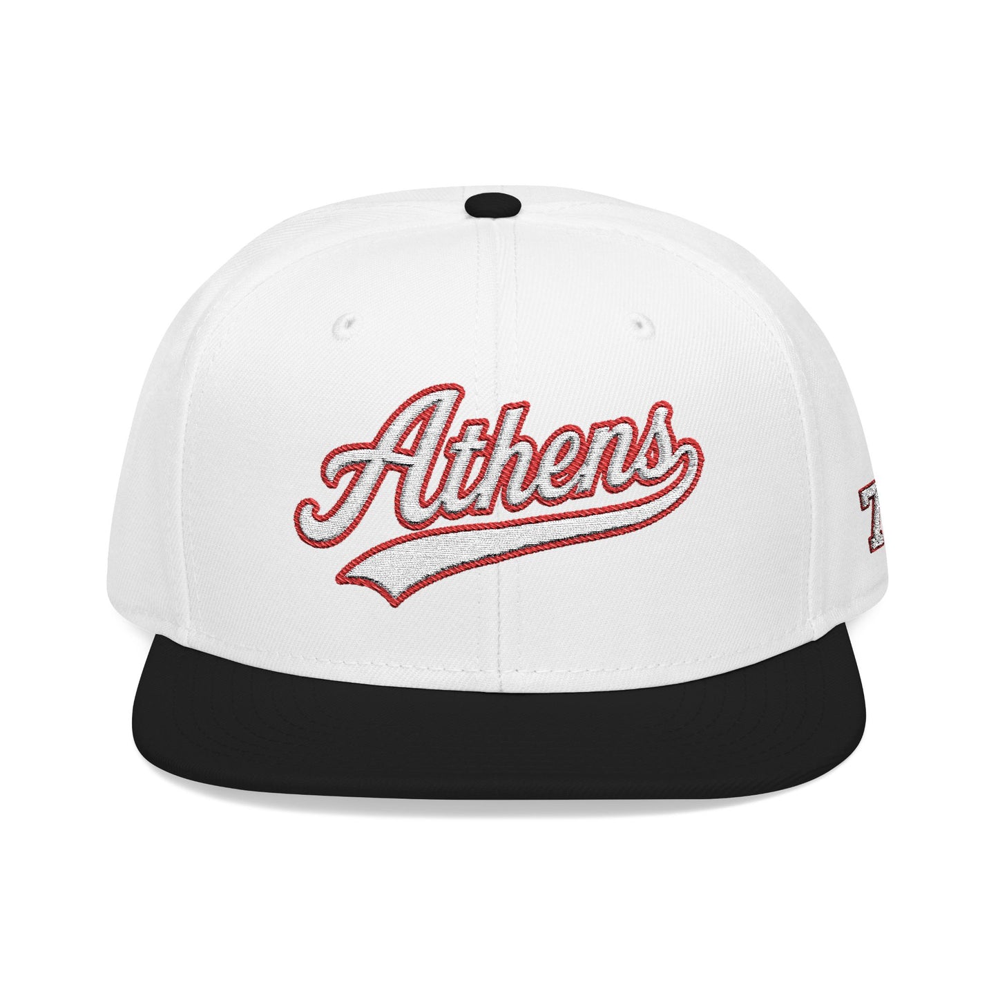 Athens white script embroidered snapback hat with 706 side stitch – 318 Supply Co.