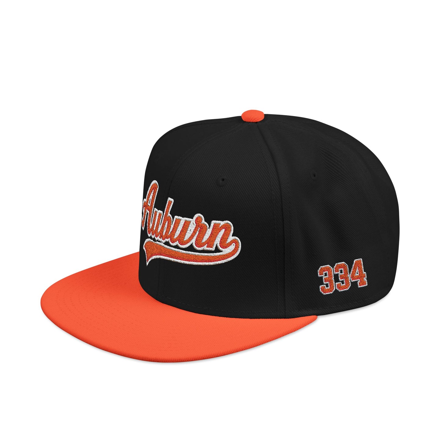 Black and orange cap with 'Auburn' and number '334' on a white background