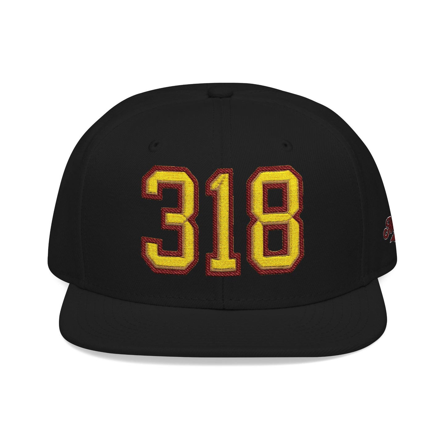 Black cap with '318' in gold and maroon on a white background